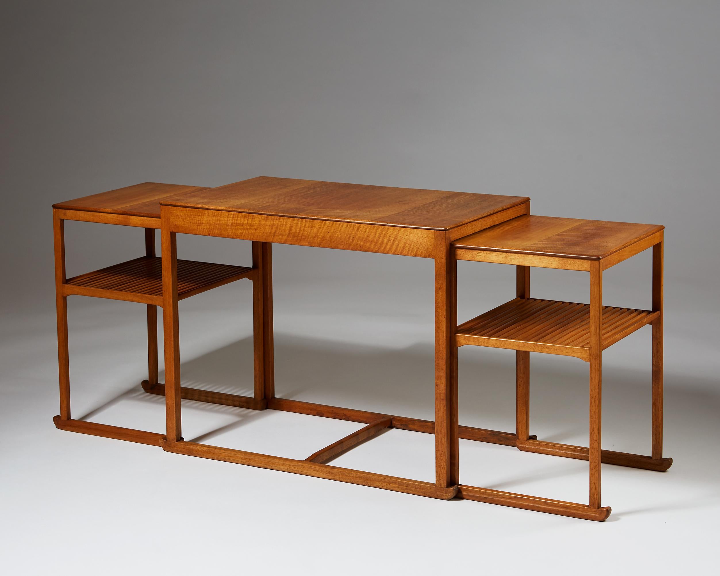 Scandinavian Modern Nest of Tables “Släden” Designed by Carl Malmsten, Sweden, 1950s