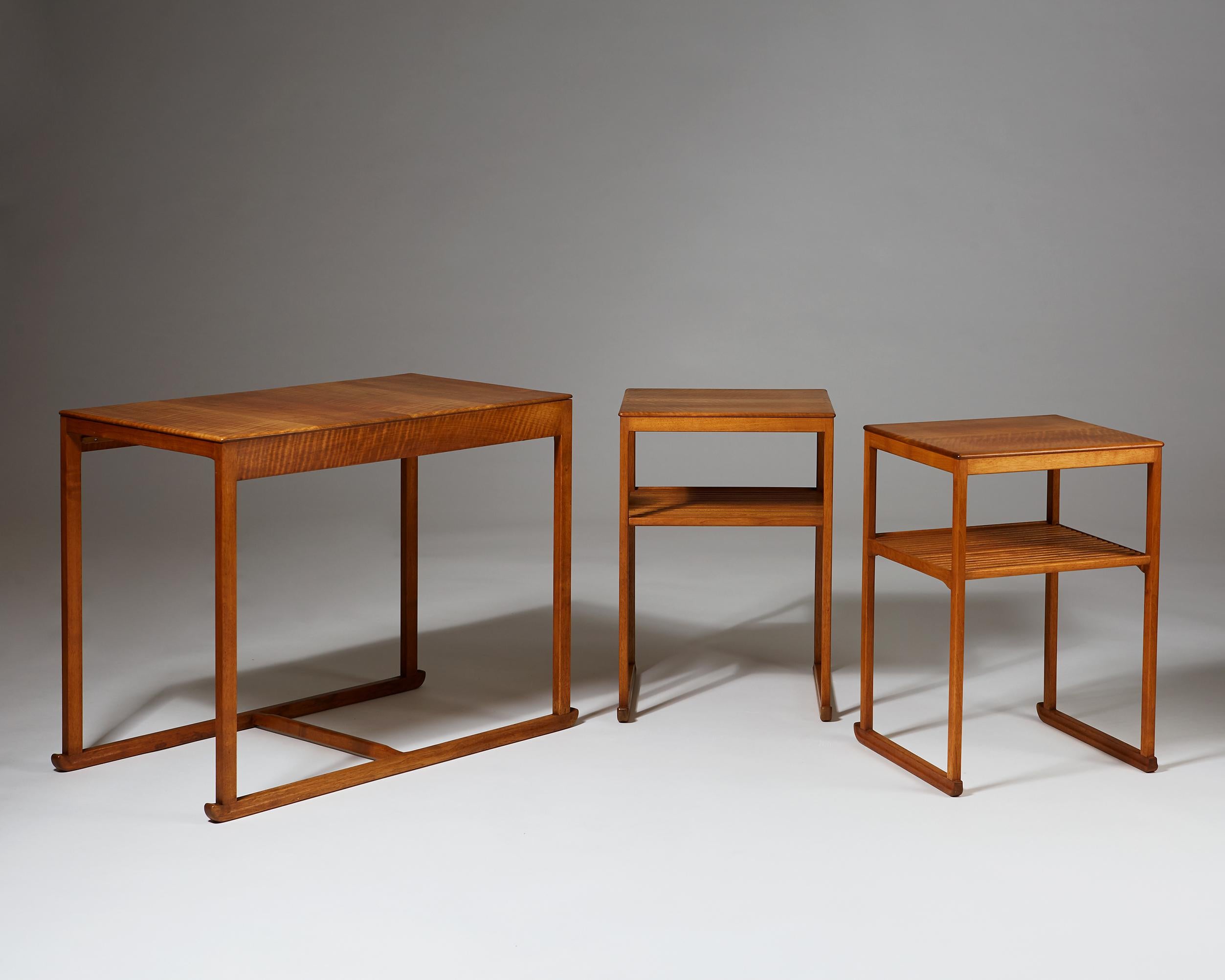 Mid-20th Century Nest of Tables “Släden” Designed by Carl Malmsten, Sweden, 1950s