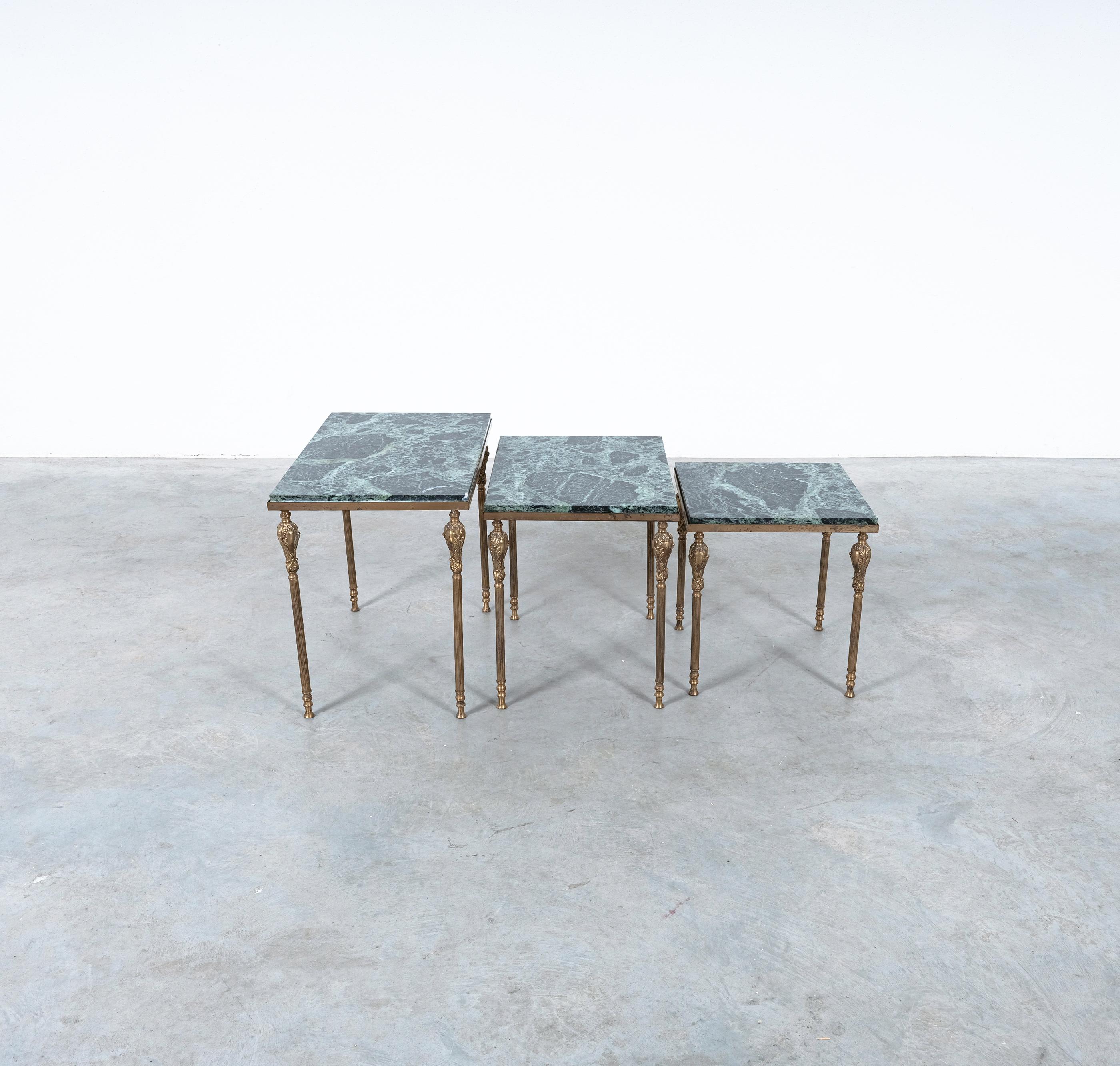 Nest of Tables with Green Marble Tops, France, circa 1940 For Sale 2