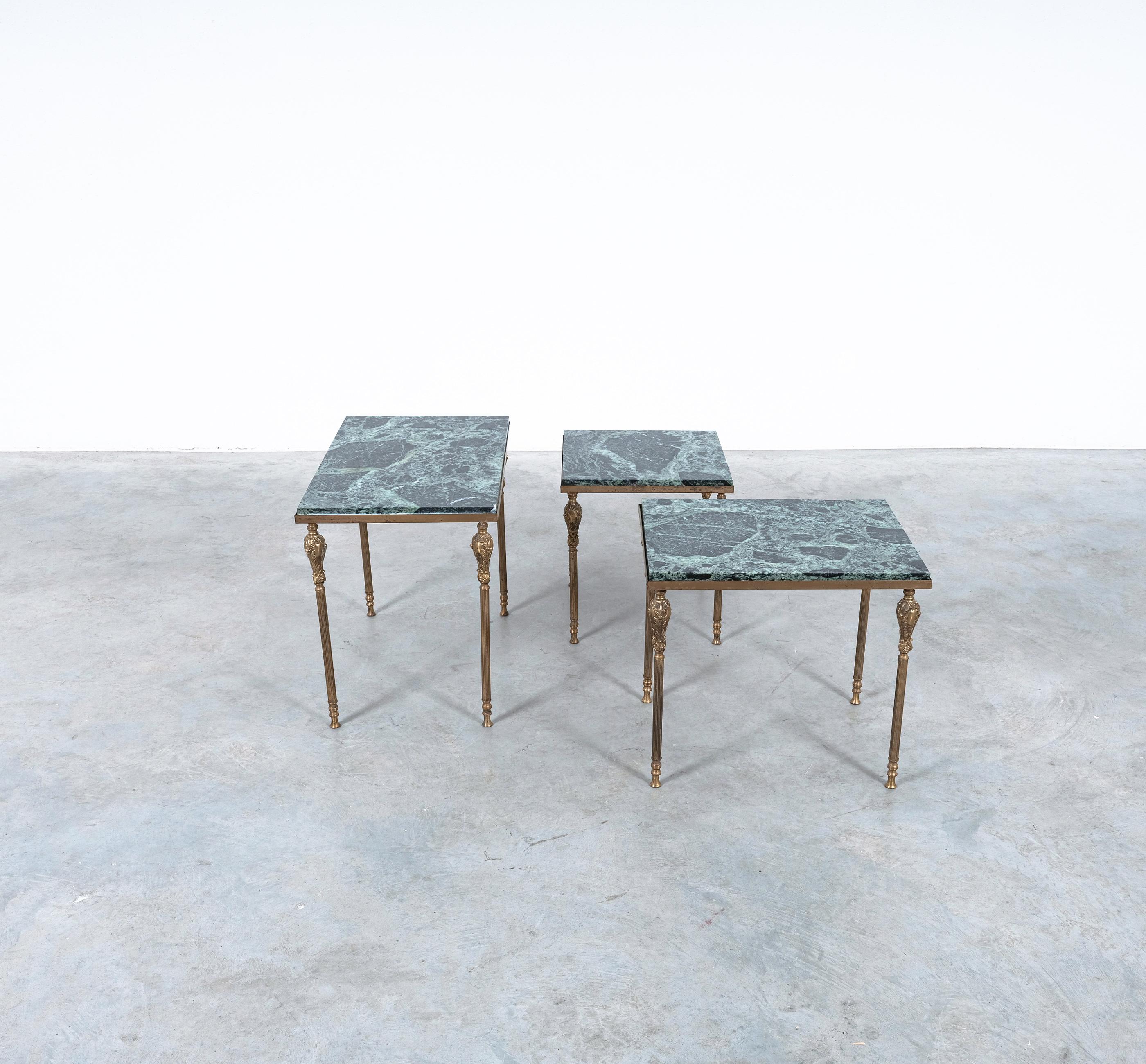 Nest of Tables with Green Marble Tops, France, circa 1940 For Sale 3
