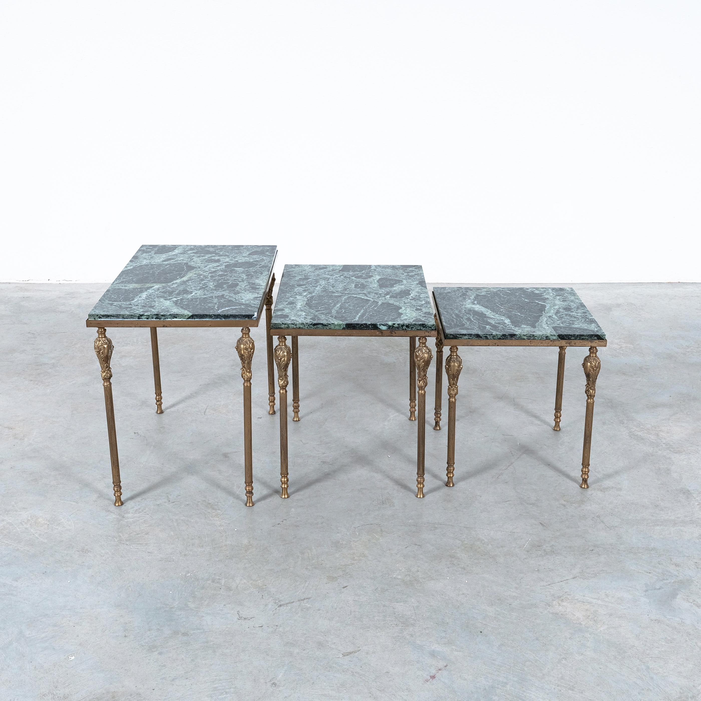 Hollywood Regency Nest of Tables with Green Marble Tops, France, circa 1940 For Sale