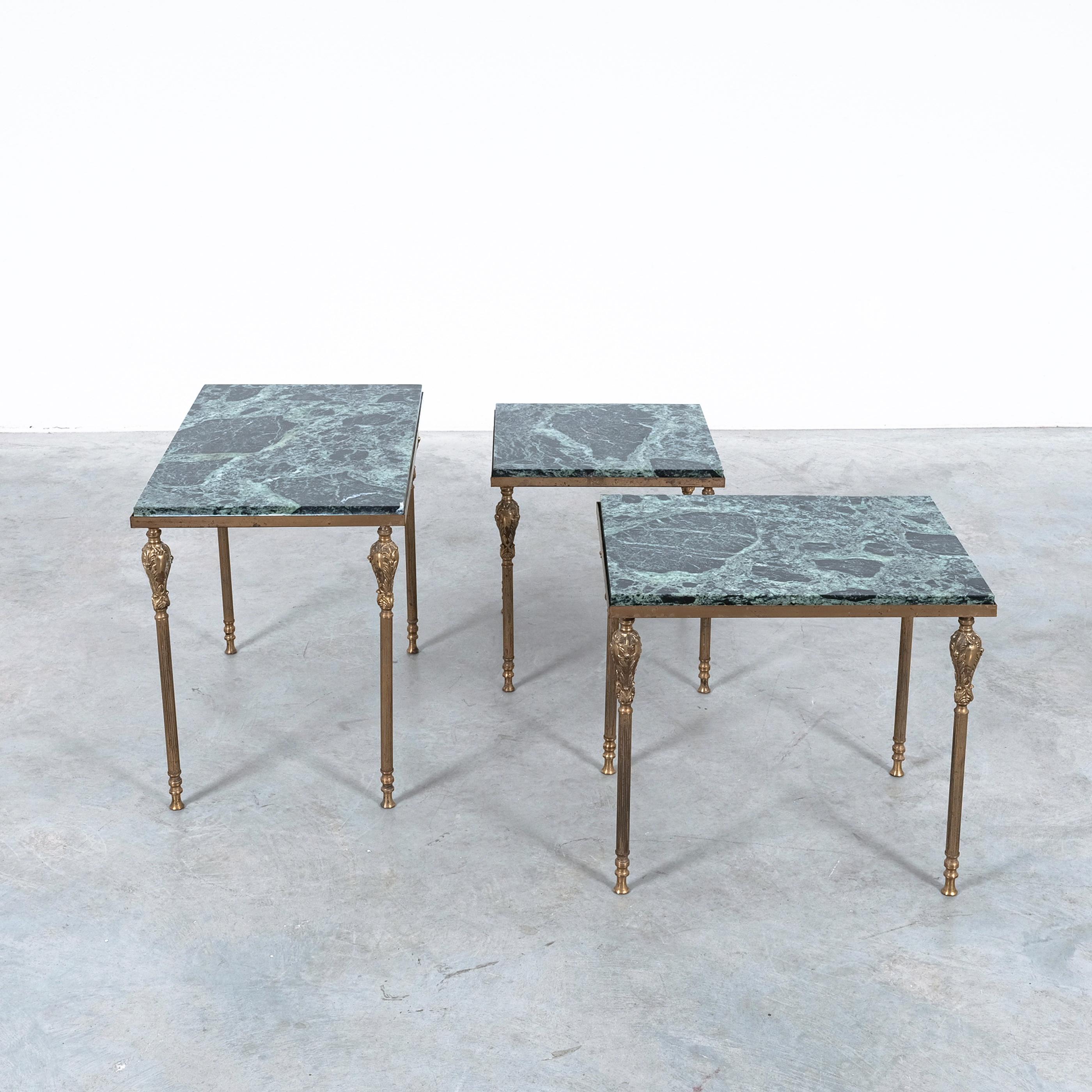 Nest of Tables with Green Marble Tops, France, circa 1940 In Good Condition For Sale In Vienna, AT