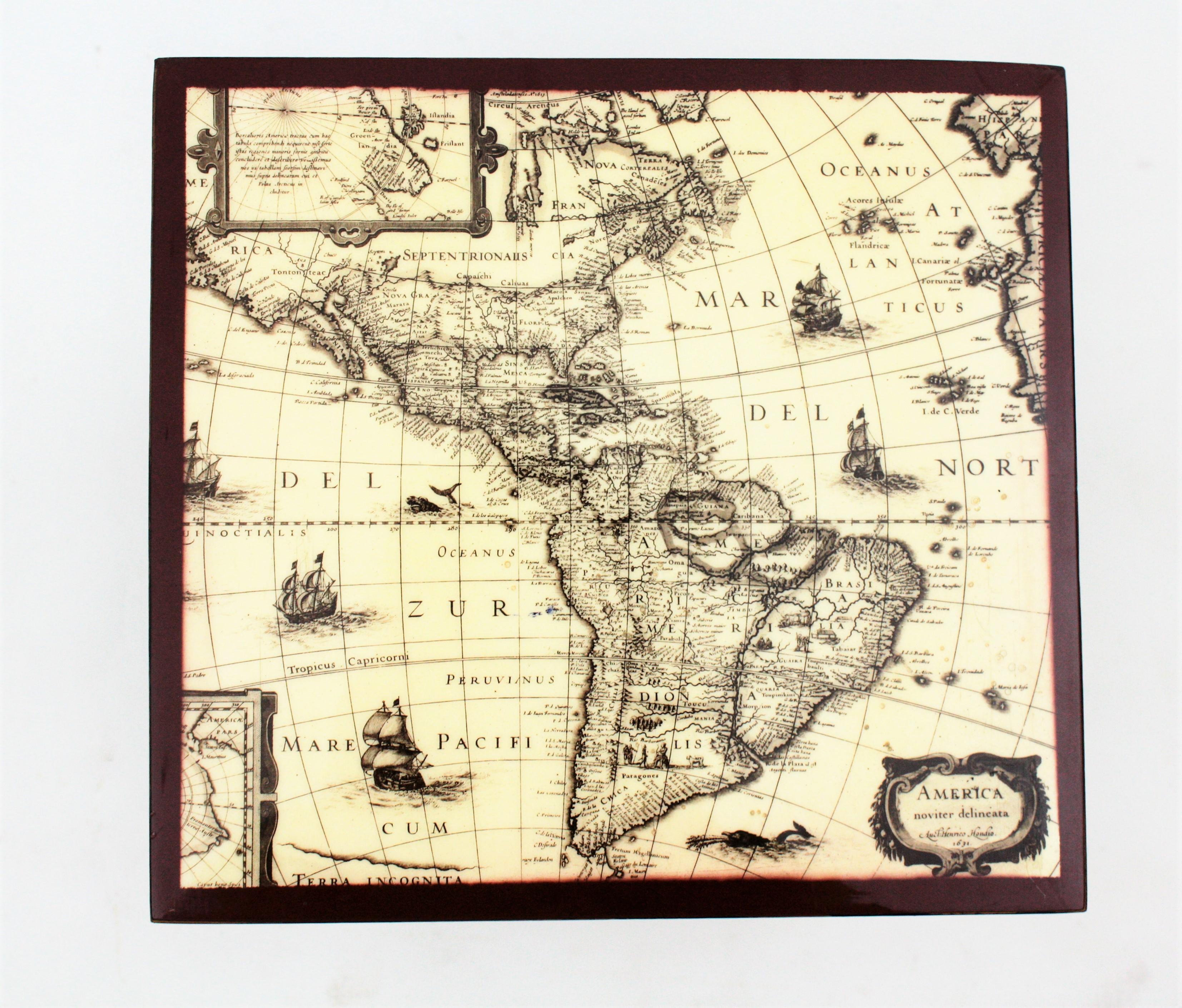 Nesting Tables in Wood with Map Top, France, 1940s For Sale 6