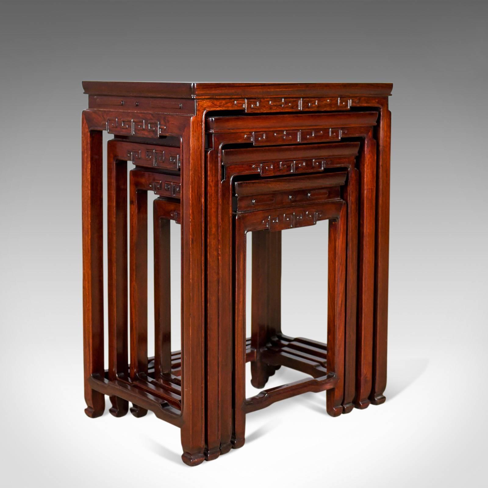 Chinese Export Nest of Tables, Oriental Influence, Chinese Rosewood, Side, Late 20th Century
