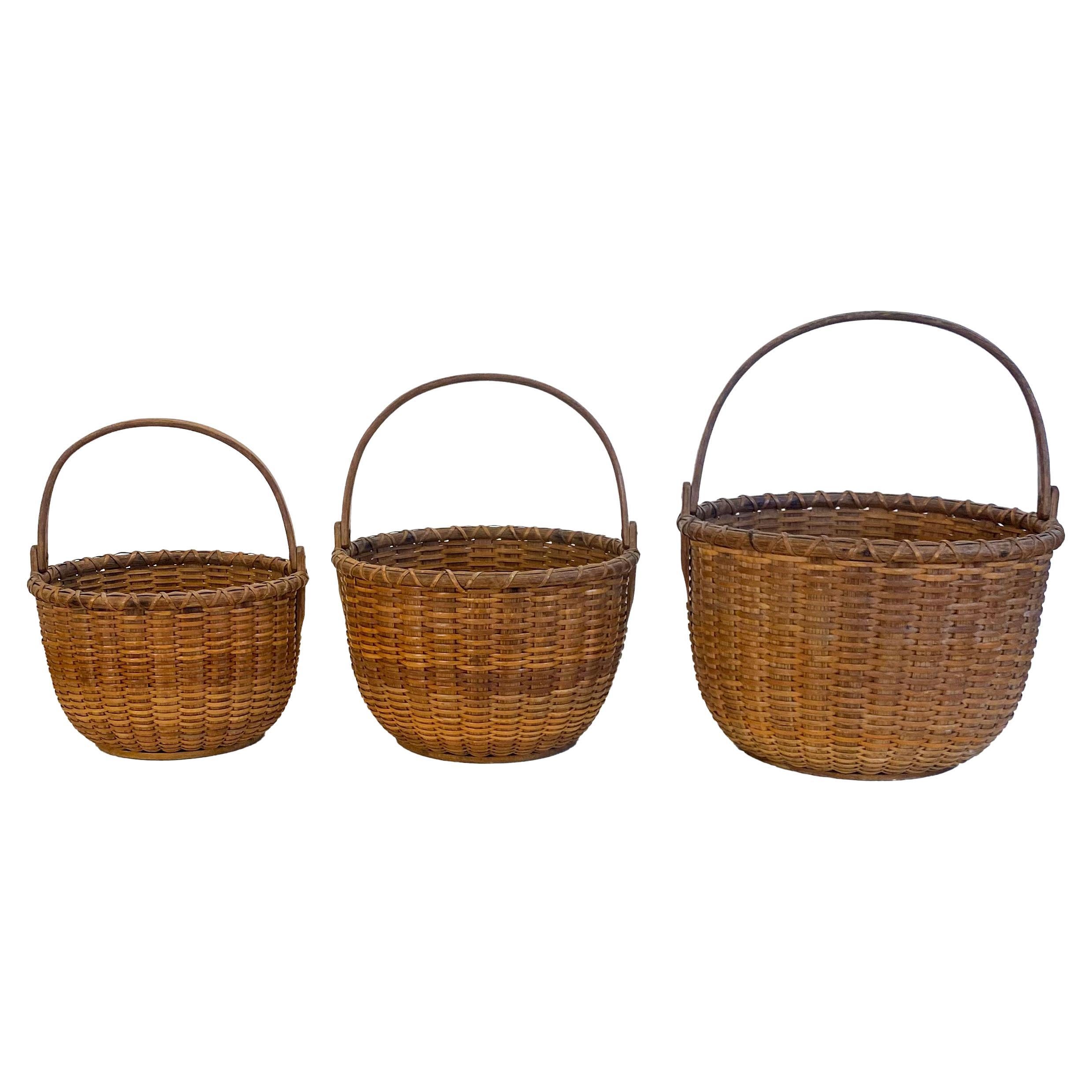 Nest of Three 19th Century Signed Nantucket Lightship Baskets For Sale