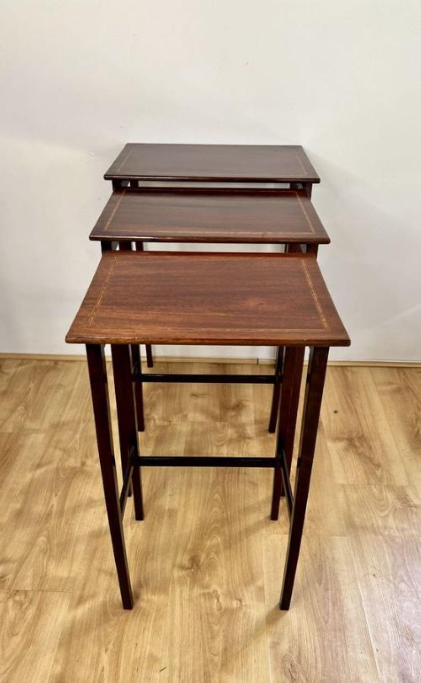 Nest of three antique Edwardian quality mahogany inlaid tables  For Sale 1