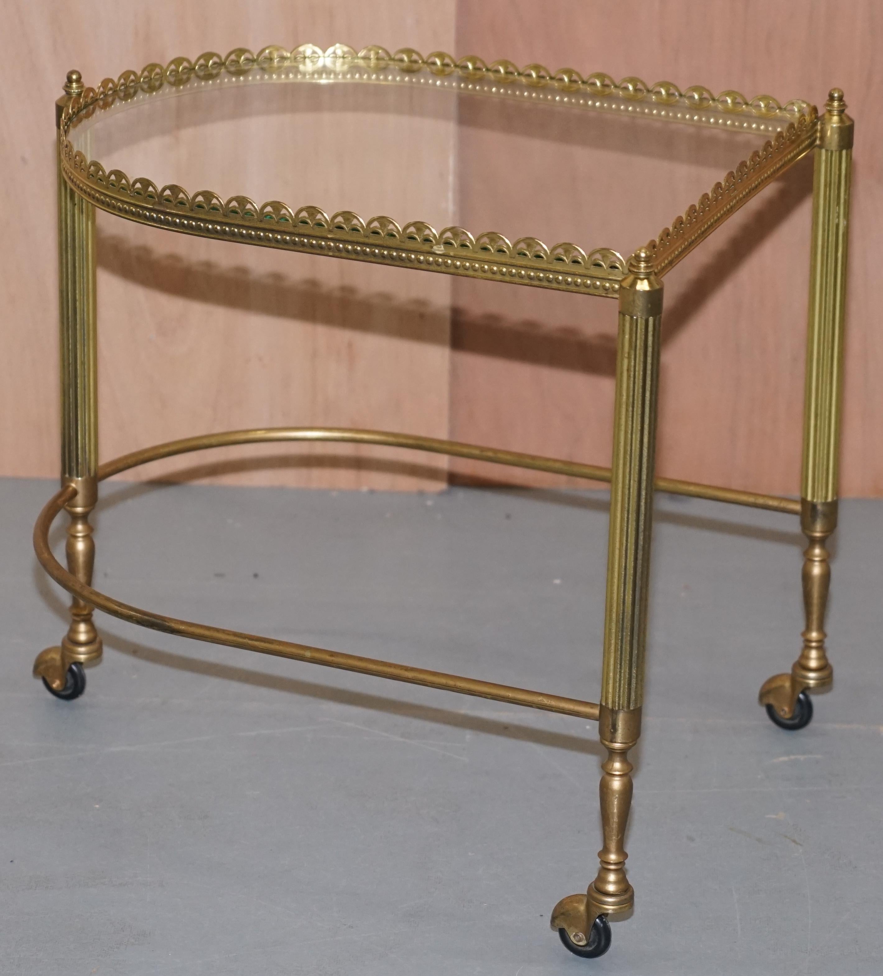 Nest of Three Brass & Glass Trolley Tables by Maison Bagues France, Midcentury For Sale 5