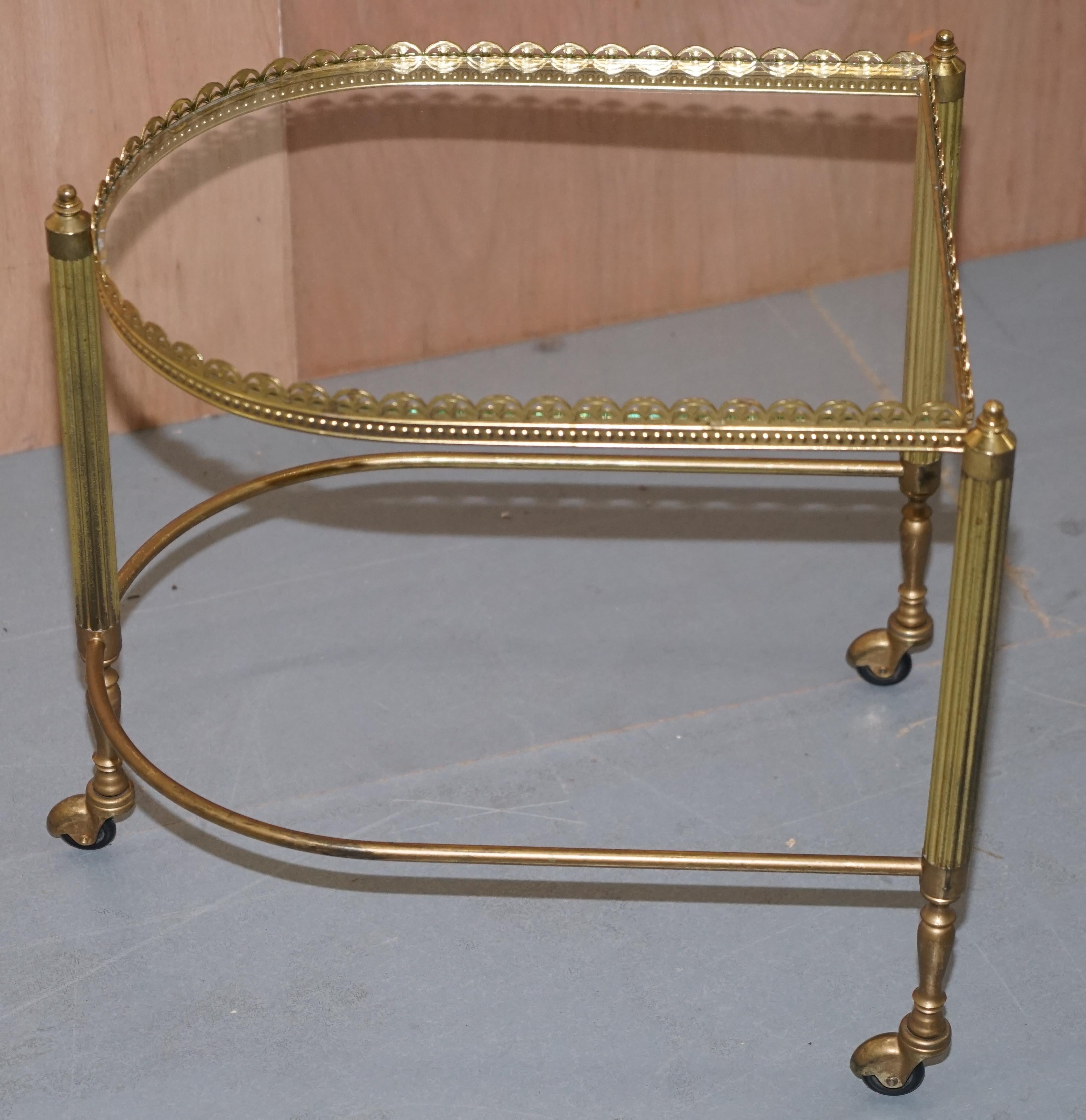 Nest of Three Brass & Glass Trolley Tables by Maison Bagues France, Midcentury For Sale 6