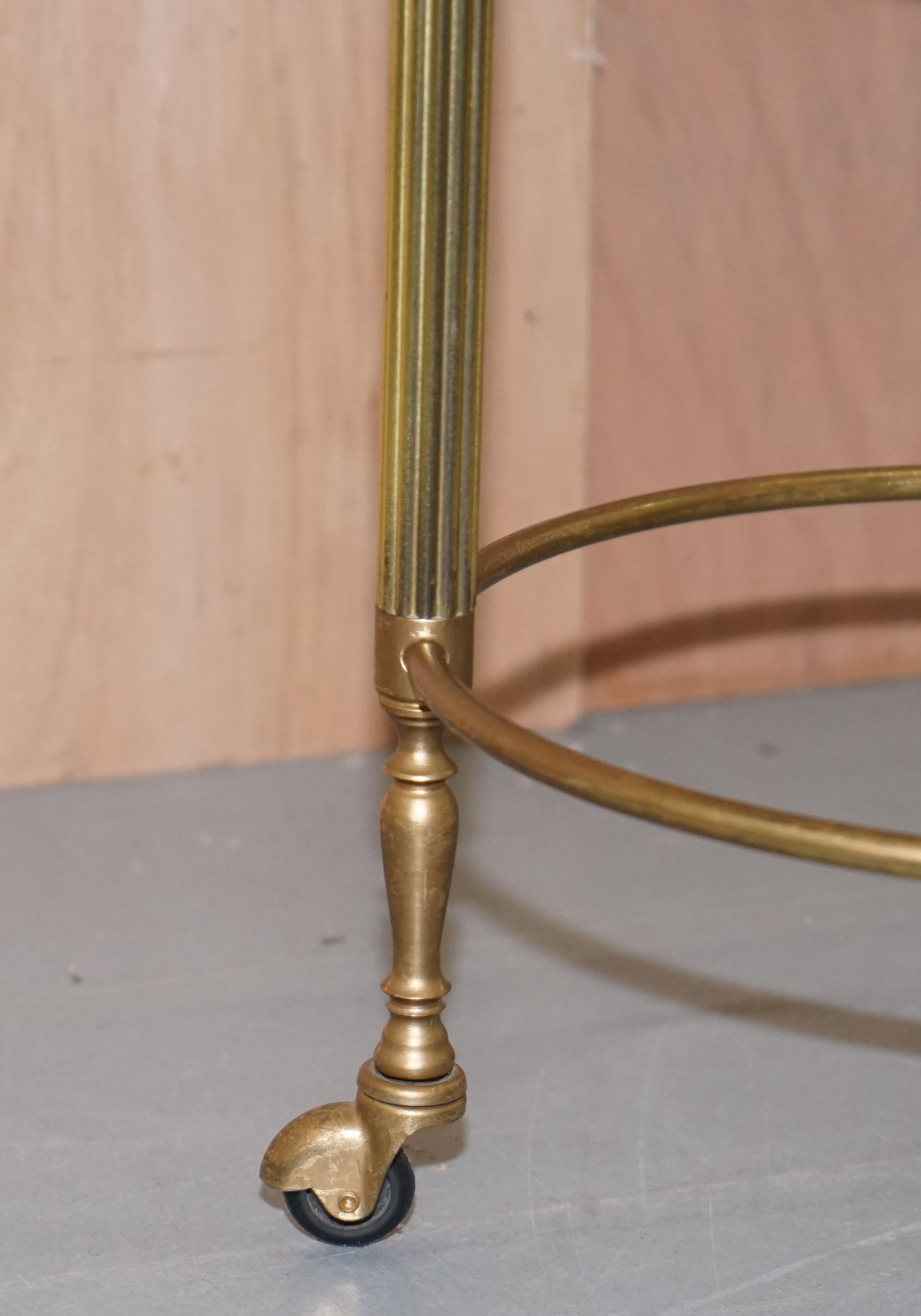 Nest of Three Brass & Glass Trolley Tables by Maison Bagues France, Midcentury For Sale 5