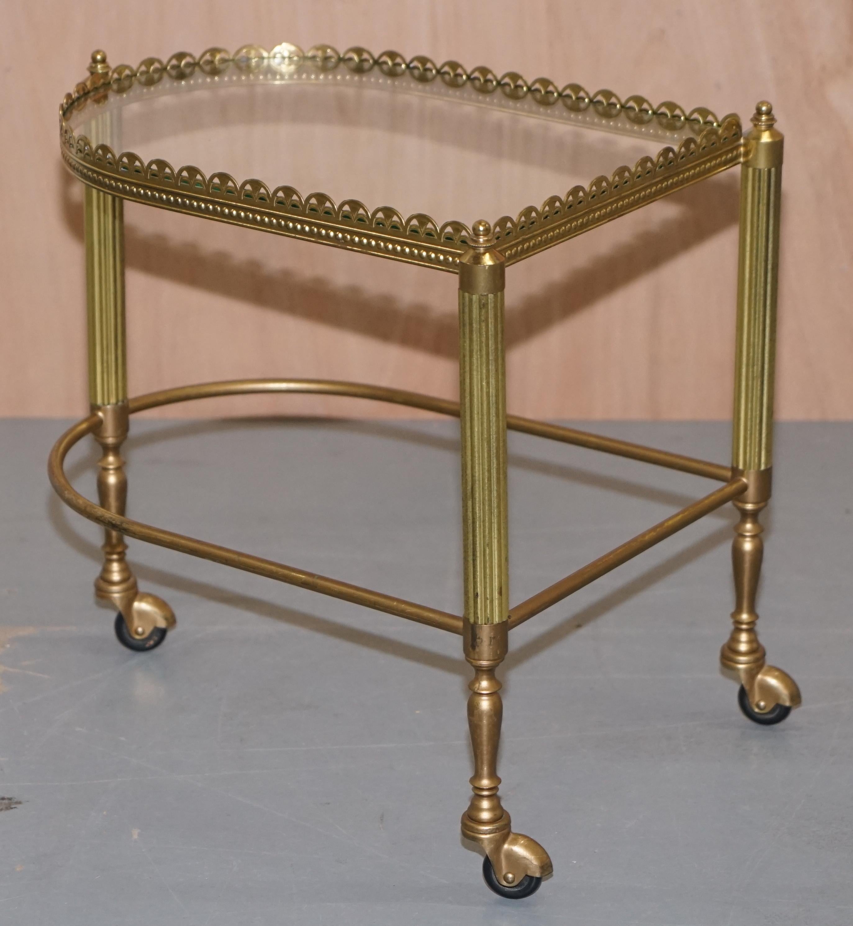 Nest of Three Brass & Glass Trolley Tables by Maison Bagues France, Midcentury For Sale 9