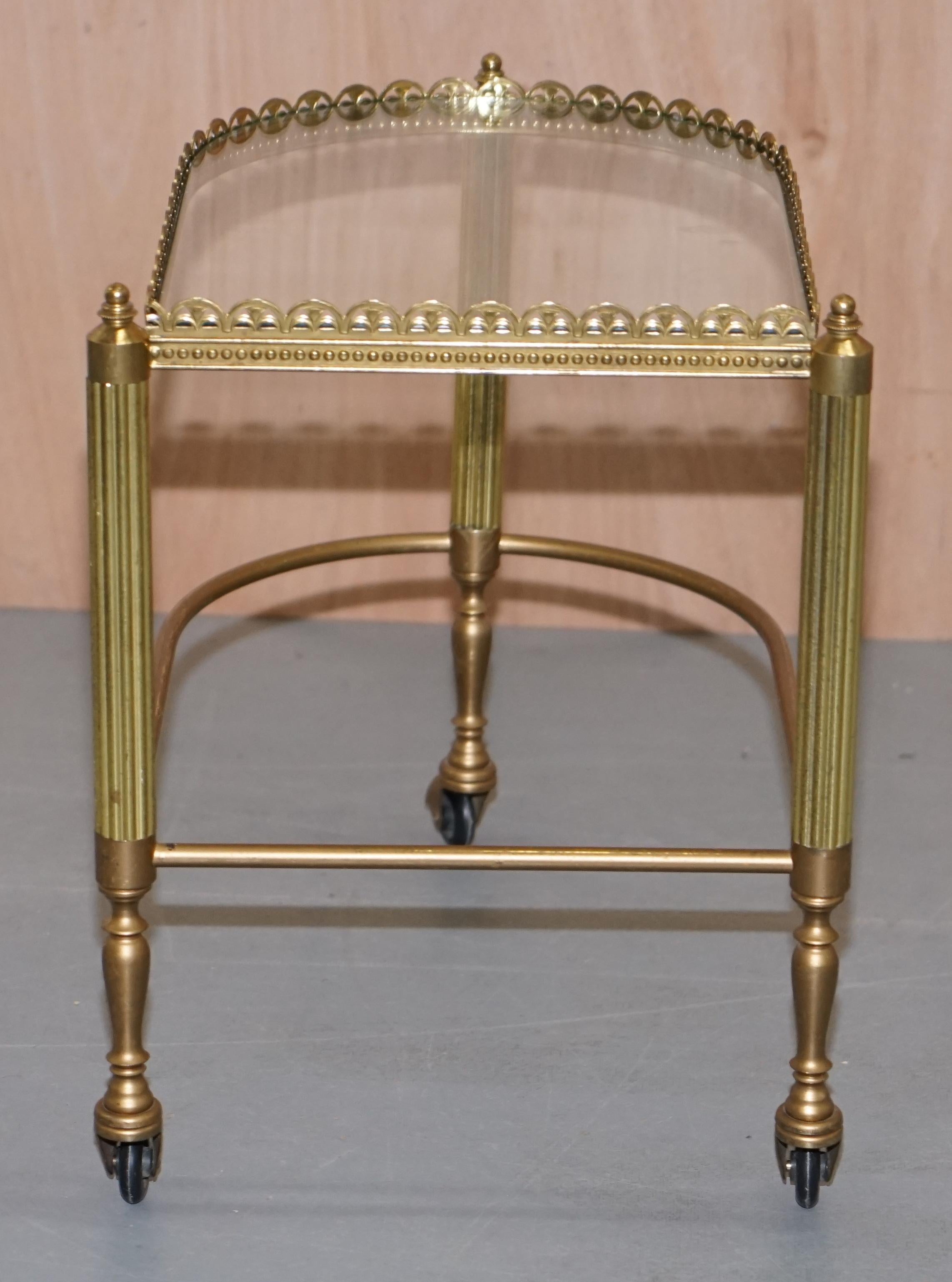 Nest of Three Brass & Glass Trolley Tables by Maison Bagues France, Midcentury For Sale 10