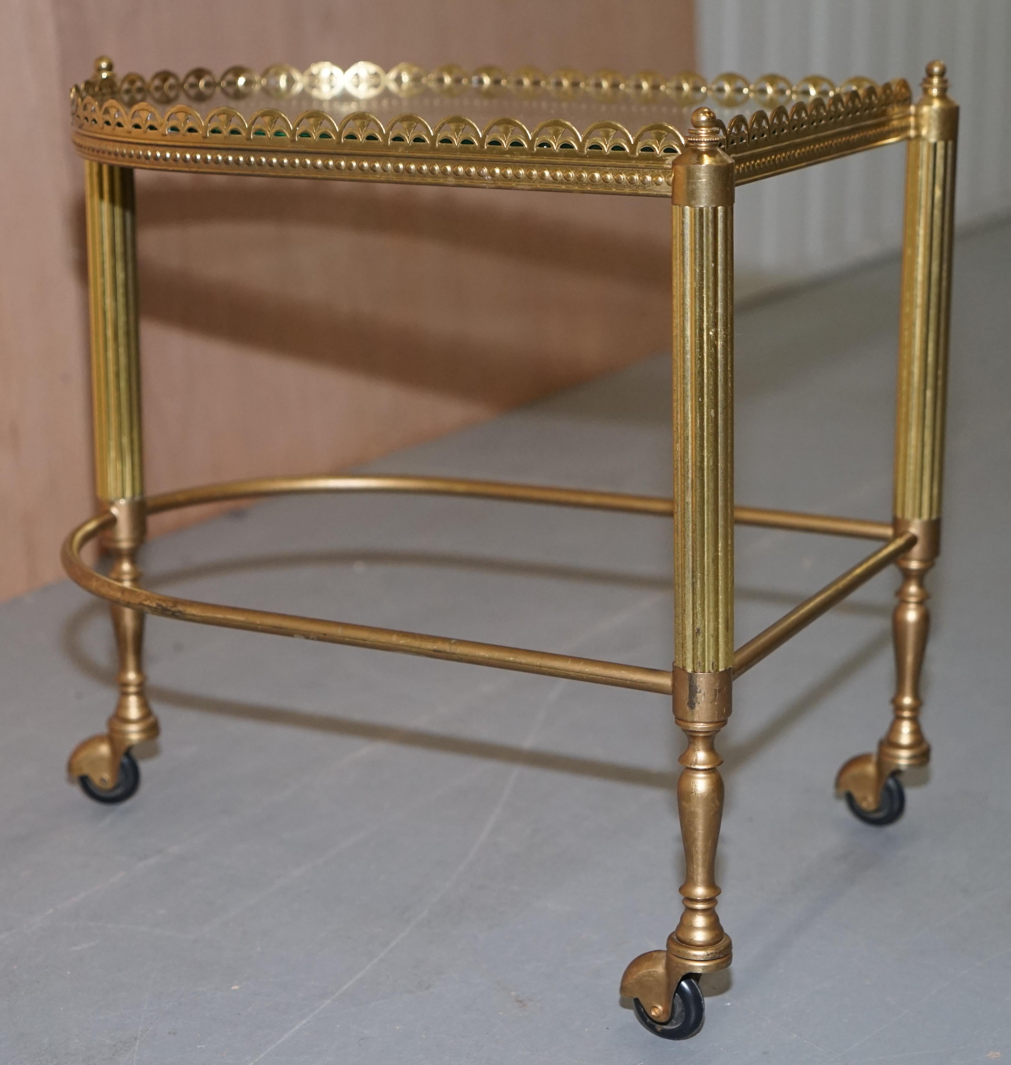 Nest of Three Brass & Glass Trolley Tables by Maison Bagues France, Midcentury For Sale 12