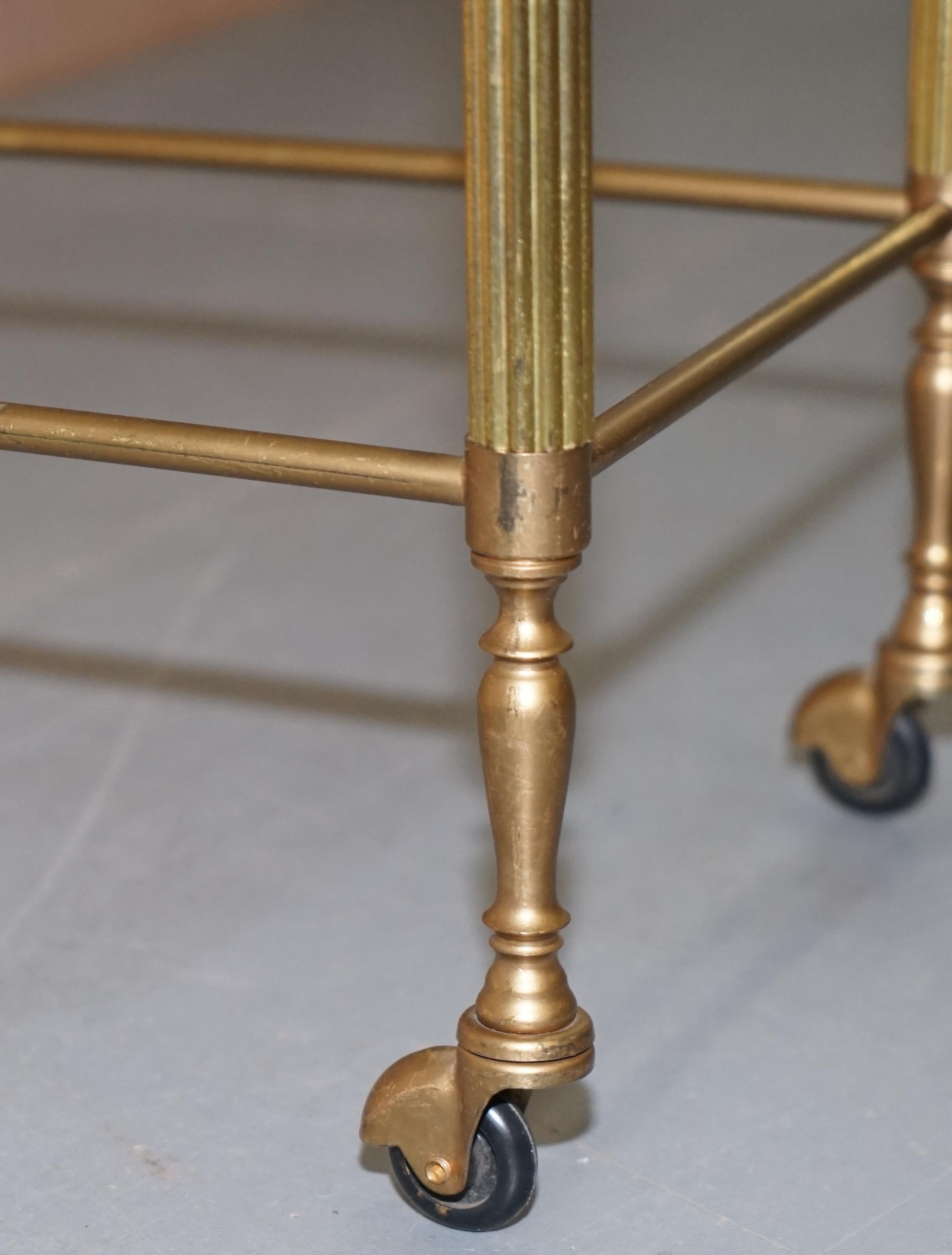 Nest of Three Brass & Glass Trolley Tables by Maison Bagues France, Midcentury For Sale 13