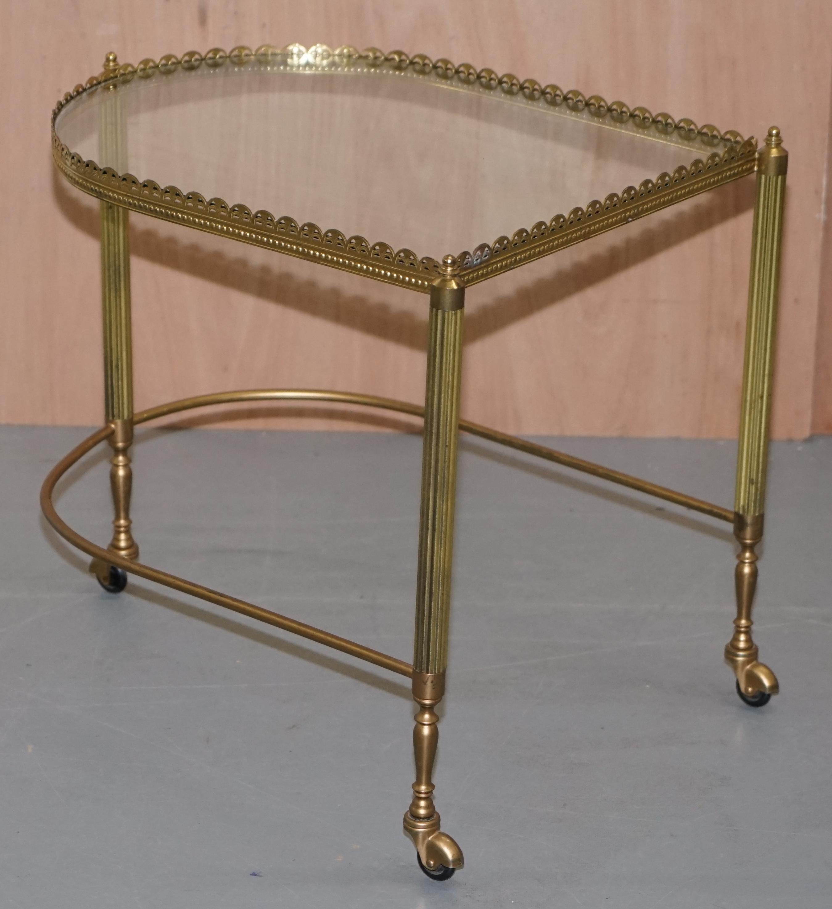 Mid-Century Modern Nest of Three Brass & Glass Trolley Tables by Maison Bagues France, Midcentury For Sale