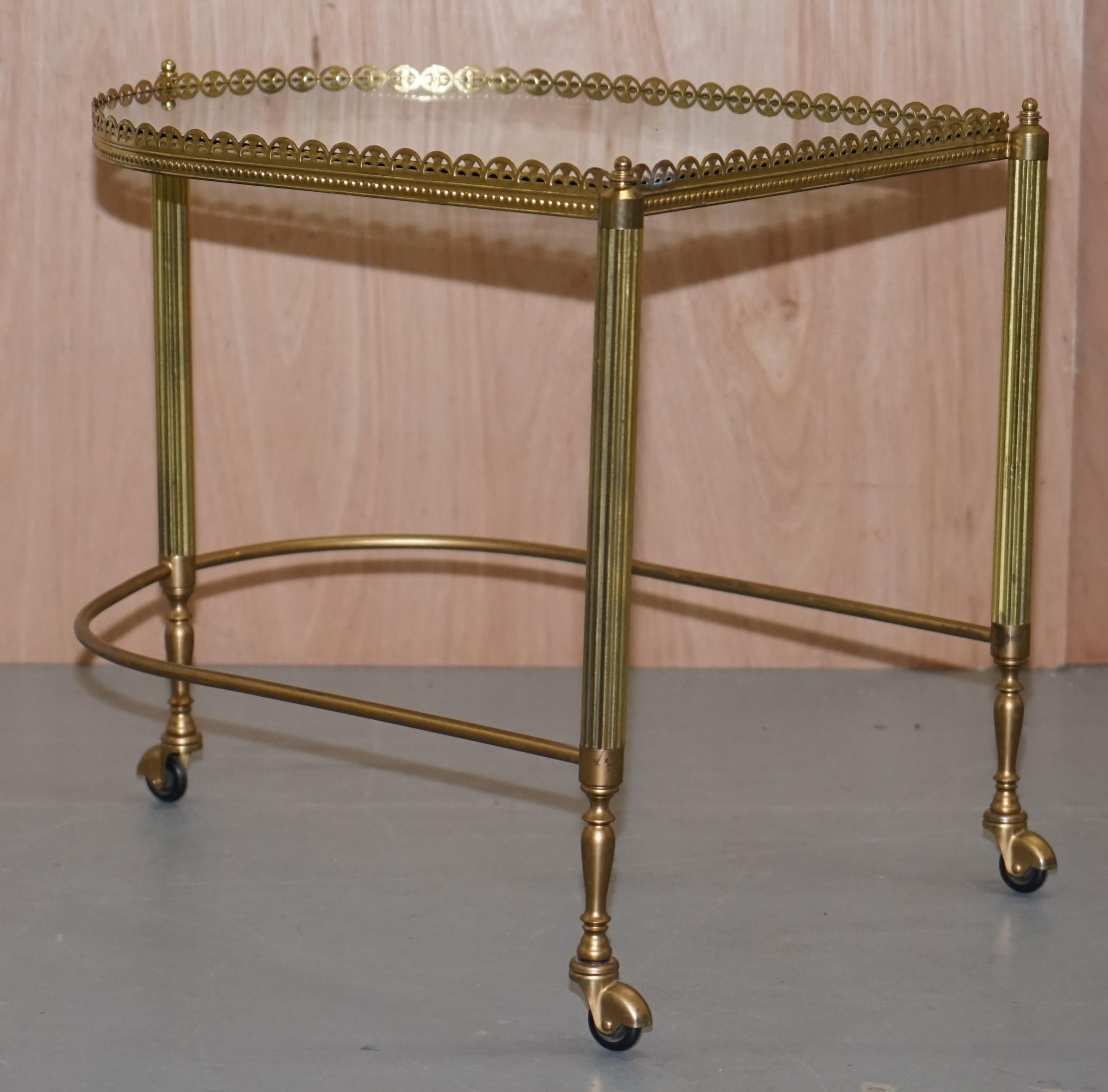 English Nest of Three Brass & Glass Trolley Tables by Maison Bagues France, Midcentury For Sale