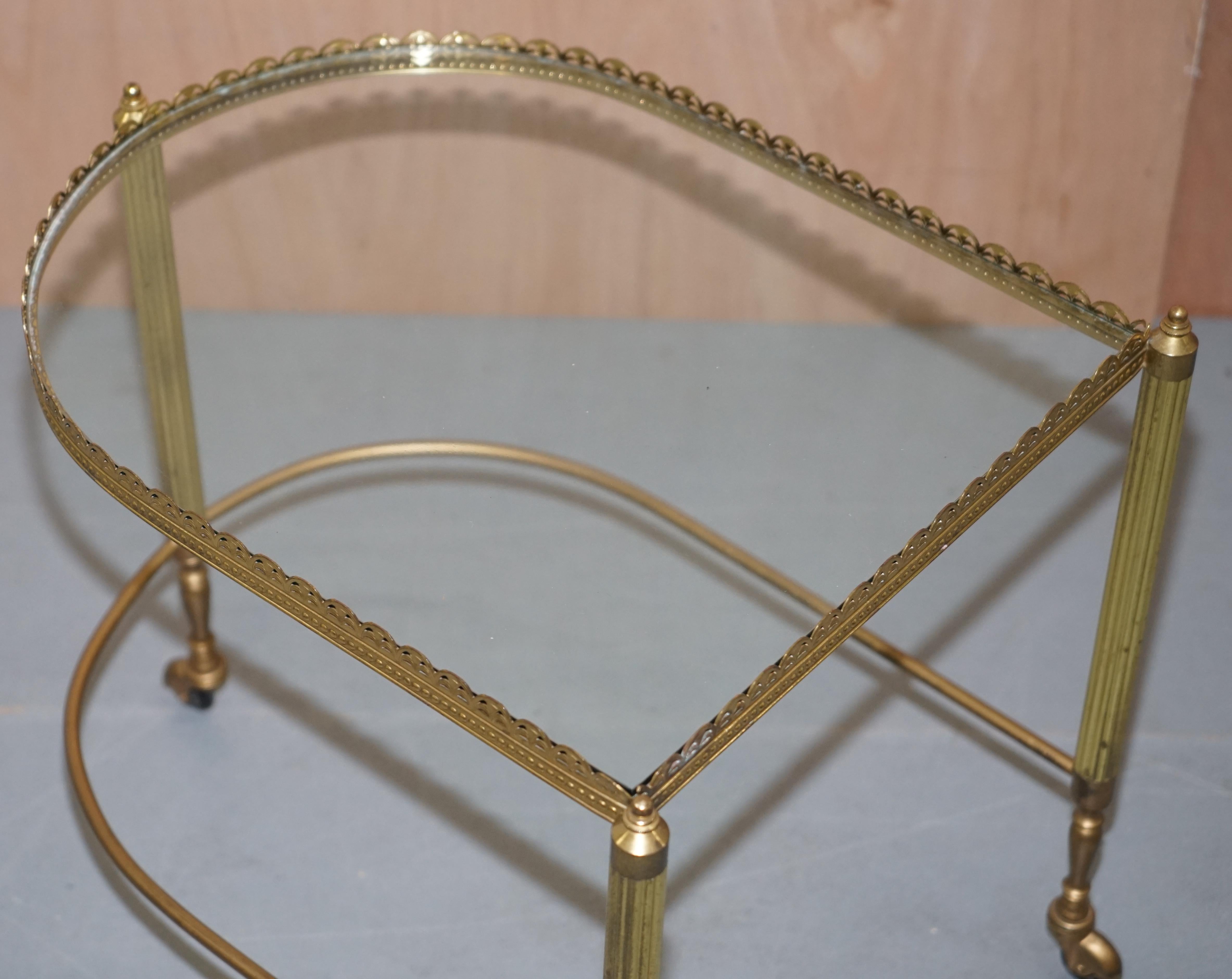 Hand-Crafted Nest of Three Brass & Glass Trolley Tables by Maison Bagues France, Midcentury For Sale