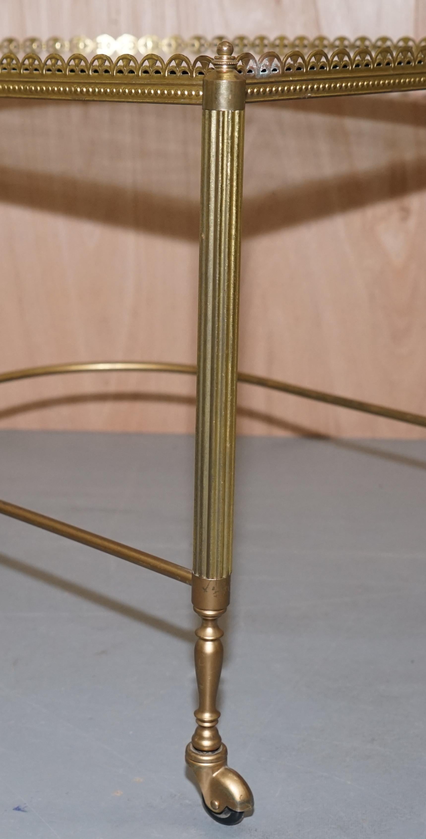20th Century Nest of Three Brass & Glass Trolley Tables by Maison Bagues France, Midcentury For Sale
