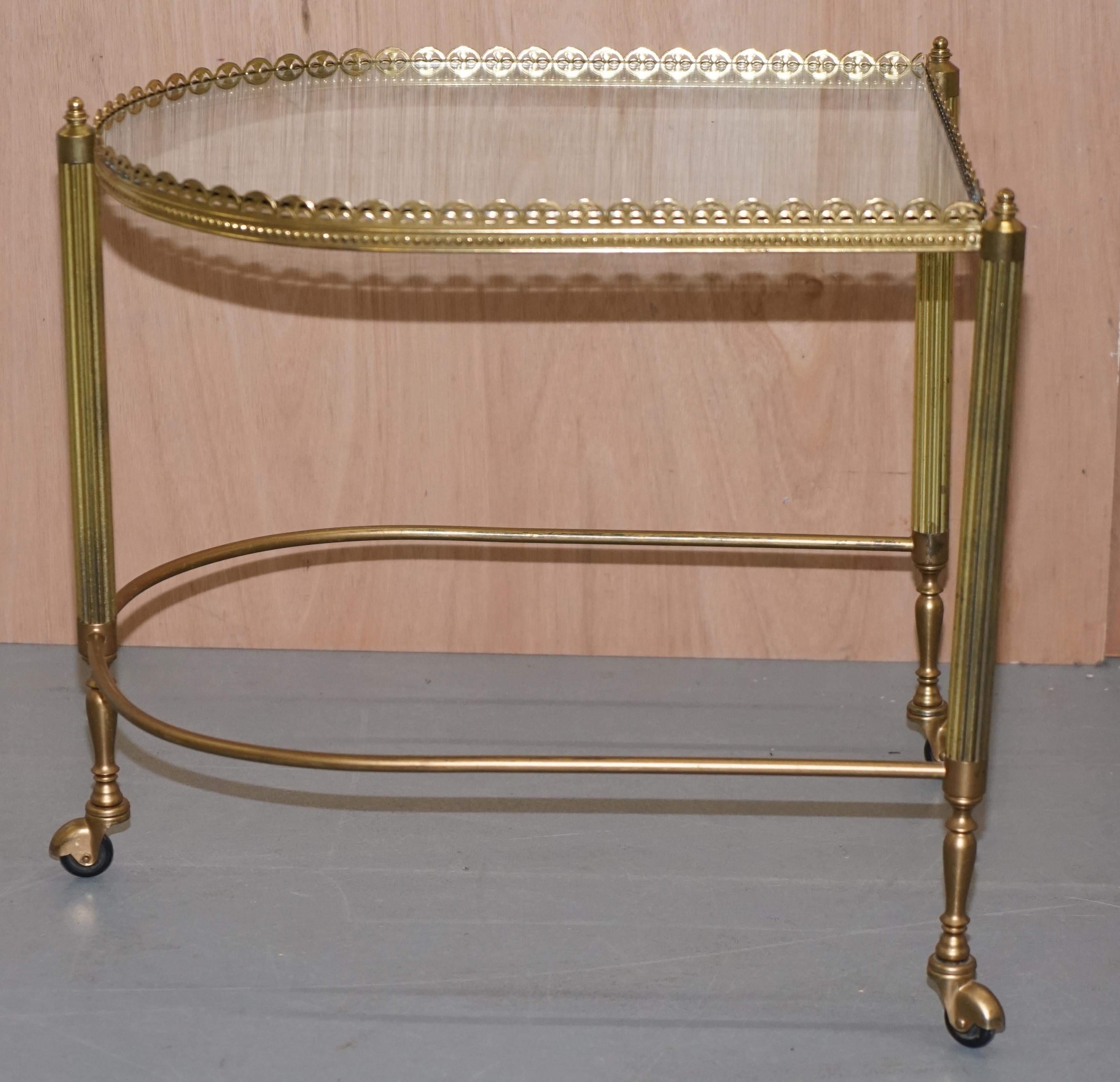 Nest of Three Brass & Glass Trolley Tables by Maison Bagues France, Midcentury For Sale 2
