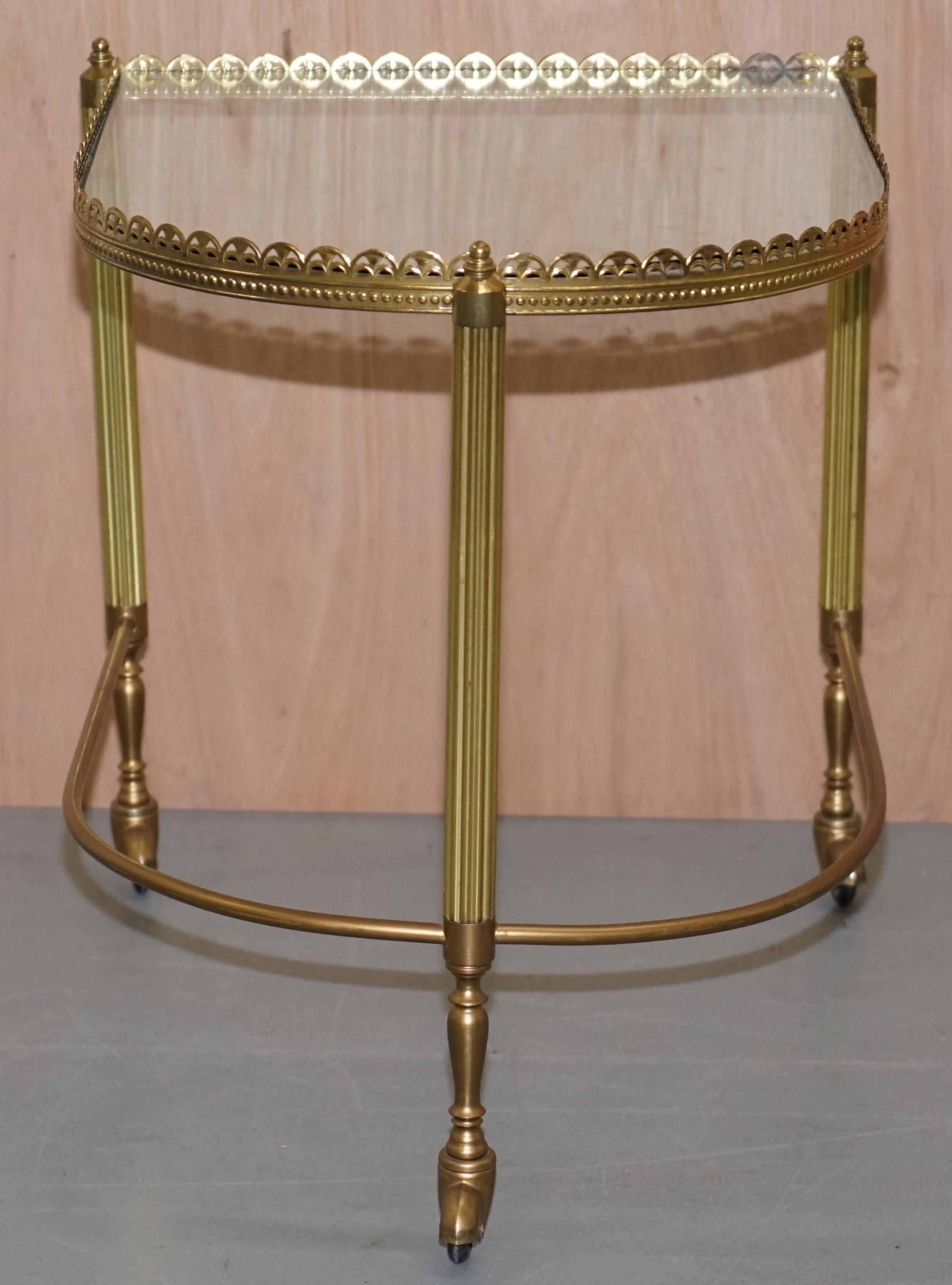 Nest of Three Brass & Glass Trolley Tables by Maison Bagues France, Midcentury For Sale 1