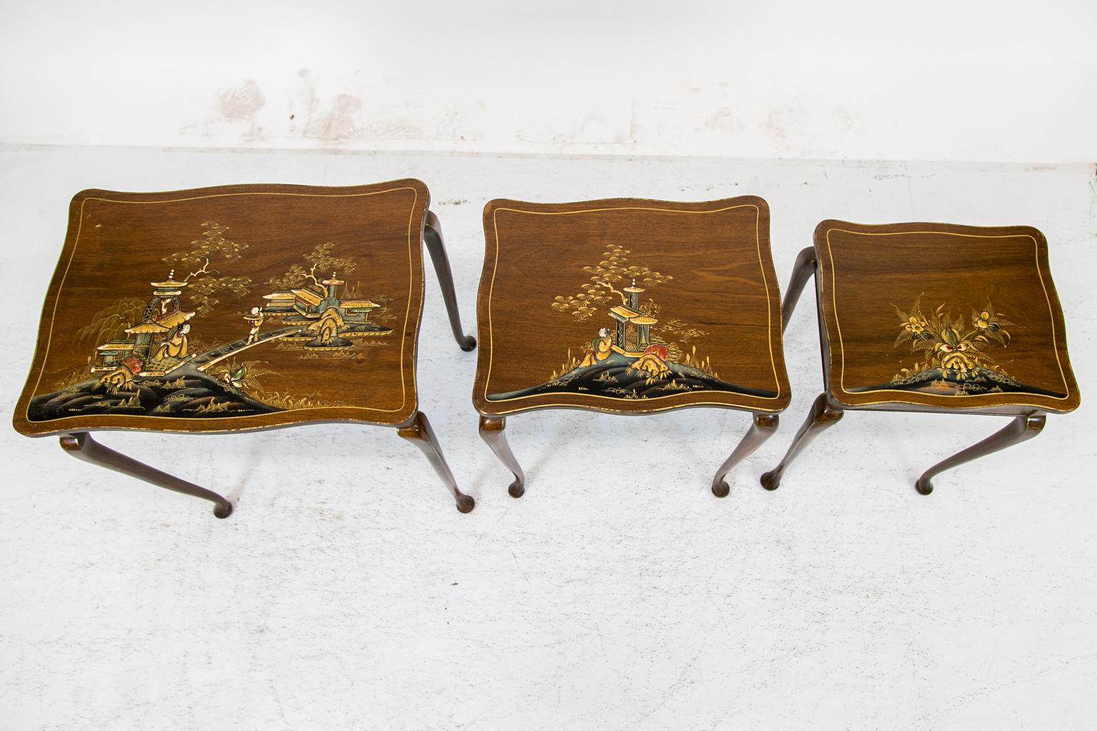 Nest of Three Chinoiserie Tables For Sale 7