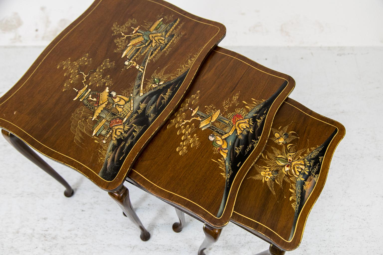 English Nest of Three Chinoiserie Tables For Sale
