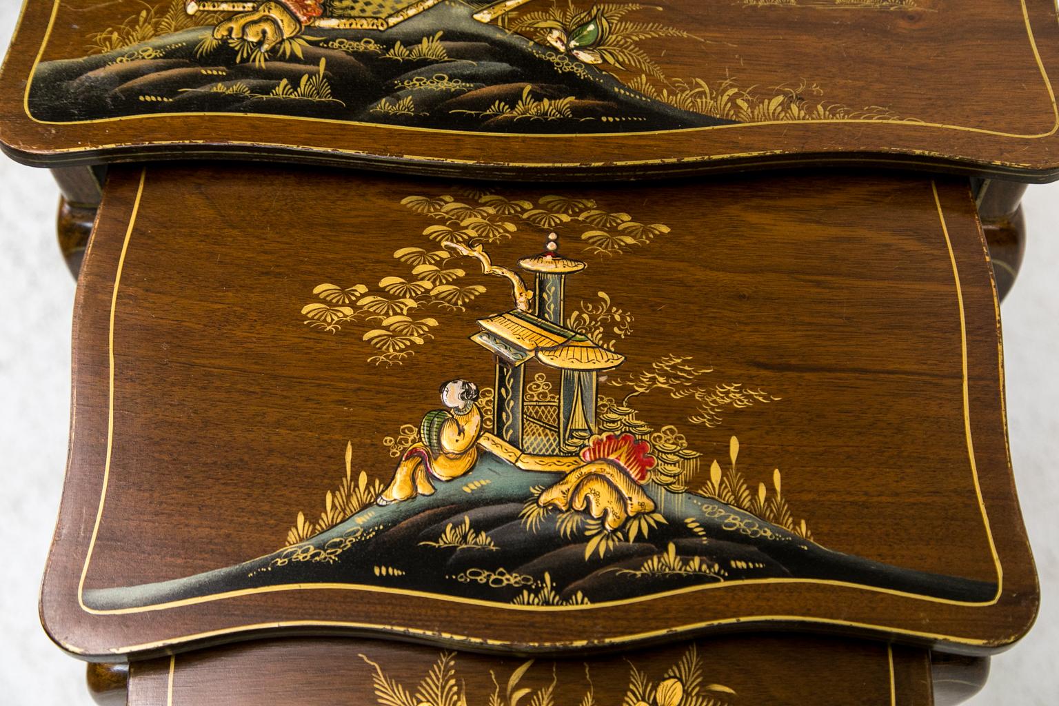 Mid-20th Century Nest of Three Chinoiserie Tables For Sale