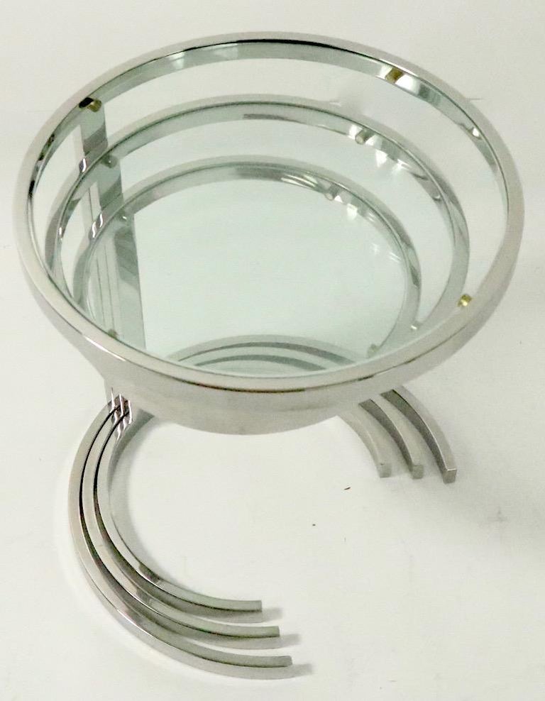 Nest of Three Chrome and Glass Tables at 1stDibs