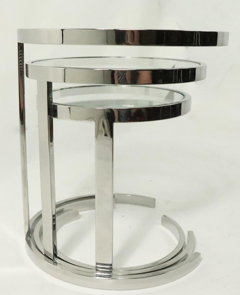 20th Century Nest of Three Chrome and Glass Tables