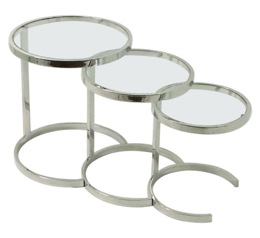 Nest of Three Chrome and Glass Tables