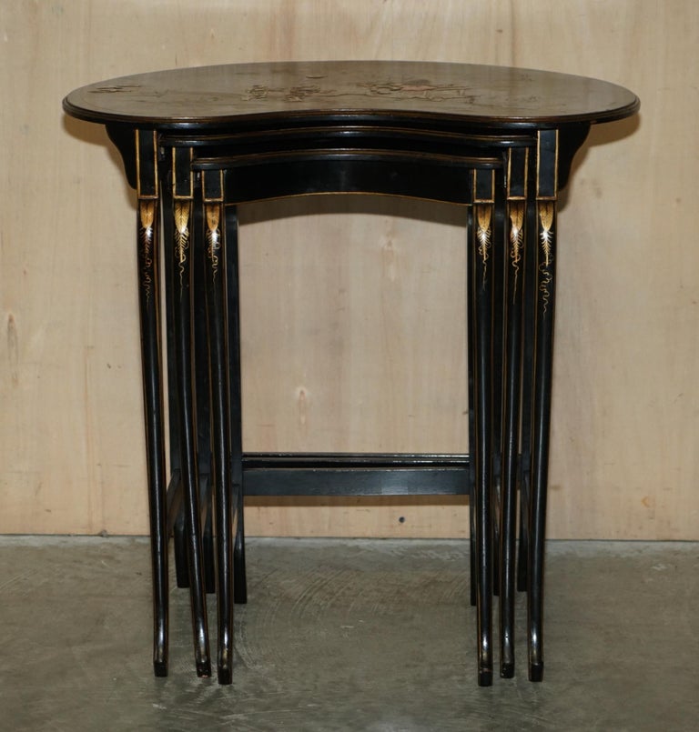 Nest of Three circa 1900 Chinese Chinoiserie Lacqurered Side Kidney ...