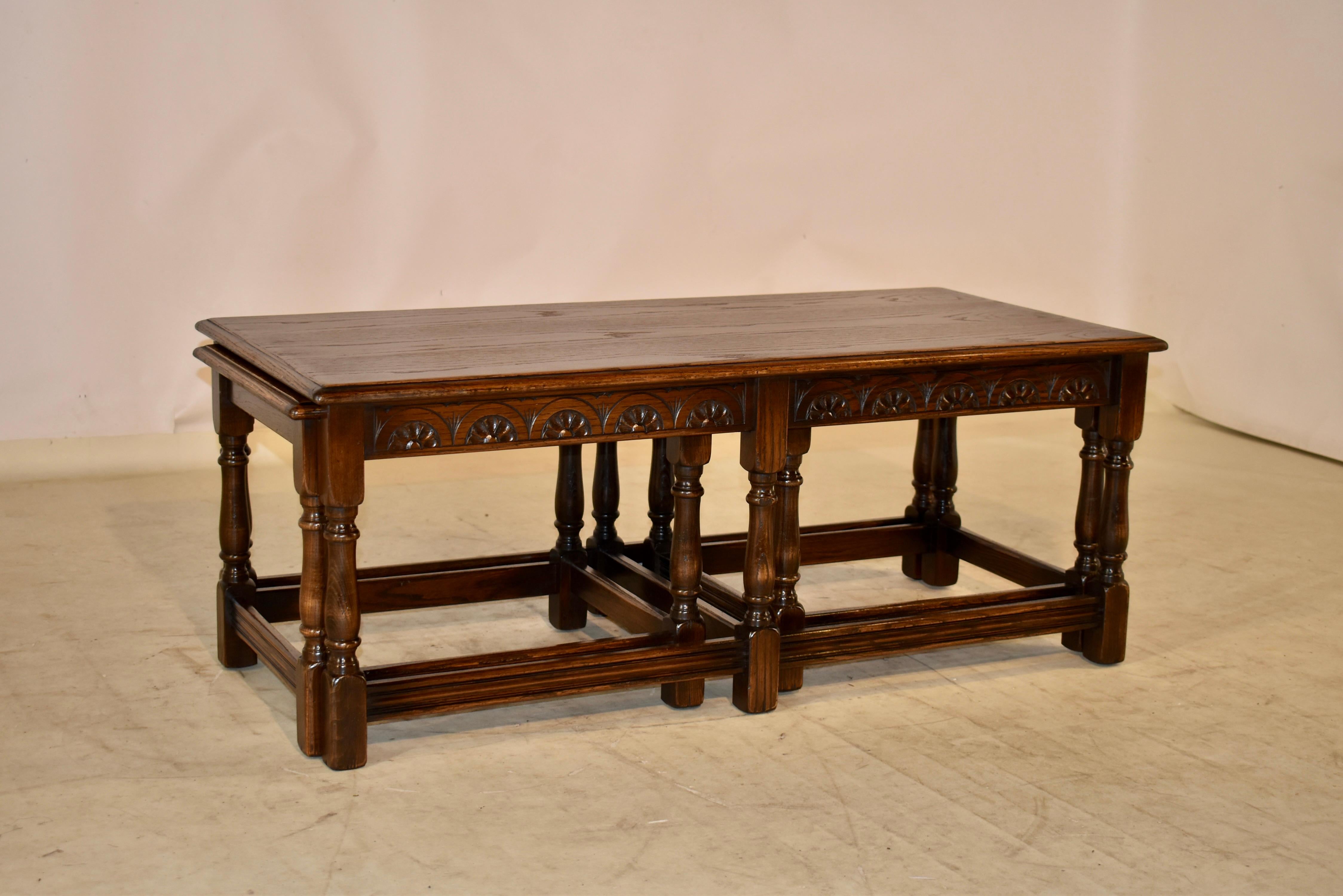 Hand-Carved Nest of Three English Coffee Tables, circa 1920 For Sale