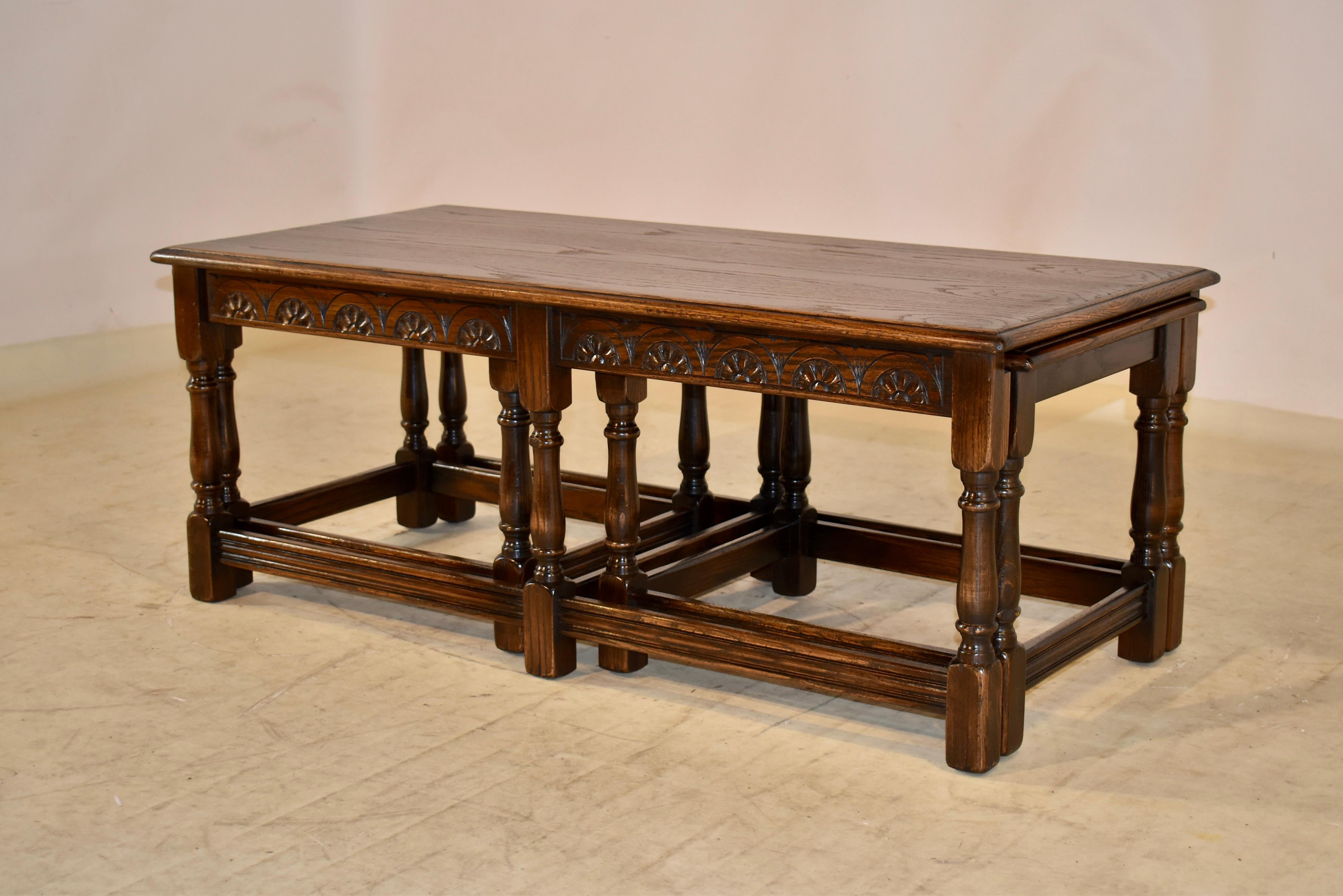 Oak Nest of Three English Coffee Tables, circa 1920 For Sale