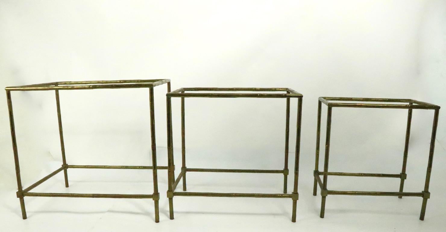Nest of Three Faux Bamboo Brass Nesting Tables 5
