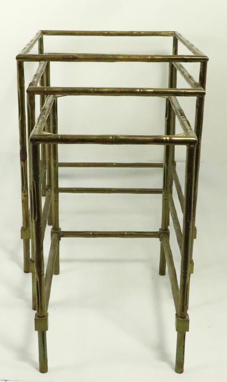 Nest of Three Faux Bamboo Brass Nesting Tables 7