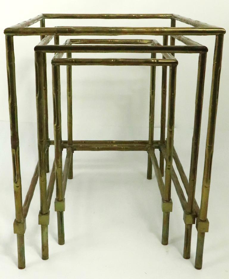 Hollywood Regency Nest of Three Faux Bamboo Brass Nesting Tables