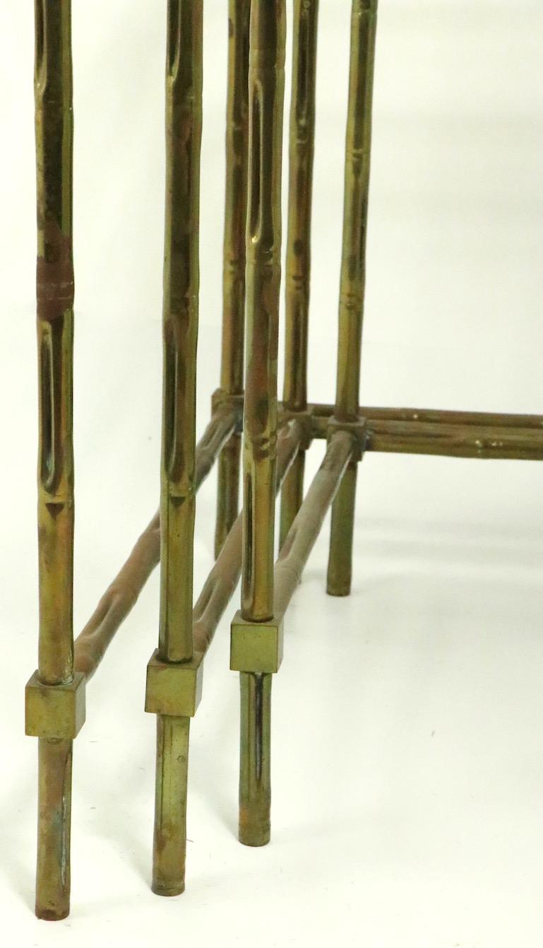 Nest of Three Faux Bamboo Brass Nesting Tables In Good Condition In New York, NY