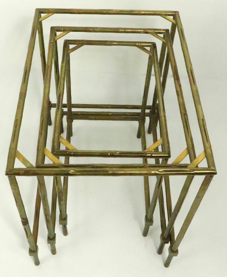 20th Century Nest of Three Faux Bamboo Brass Nesting Tables