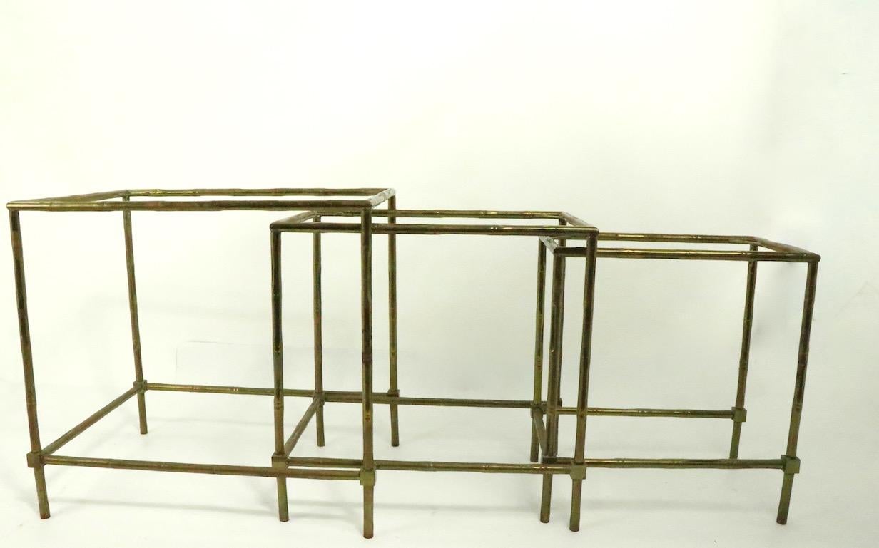 Nest of Three Faux Bamboo Brass Nesting Tables 2