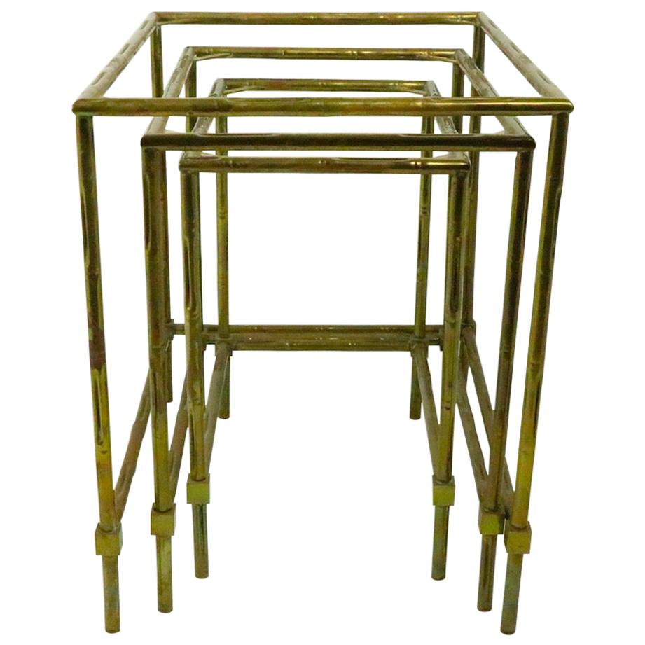 Nest of Three Faux Bamboo Brass Nesting Tables