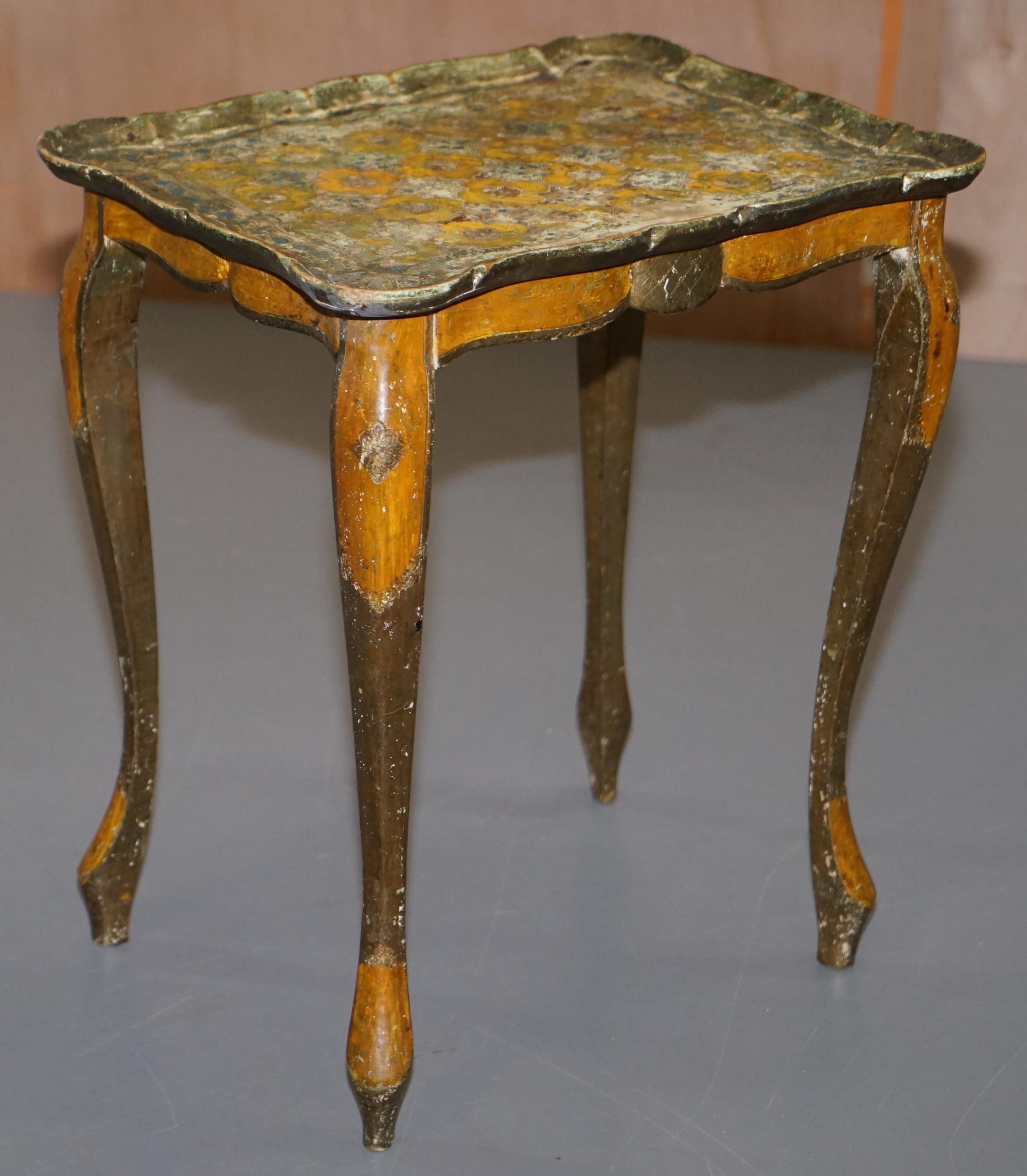 Nest of Three G Serraglini Firenze Tables Made in Italy Hand Painted Distressed For Sale 4
