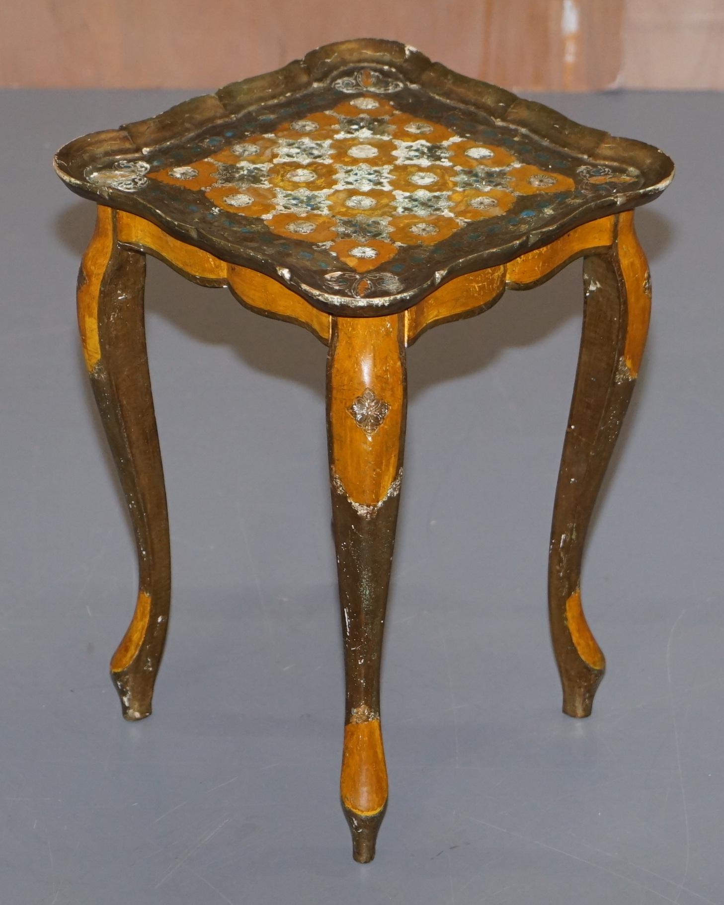 Nest of Three G Serraglini Firenze Tables Made in Italy Hand Painted Distressed For Sale 5