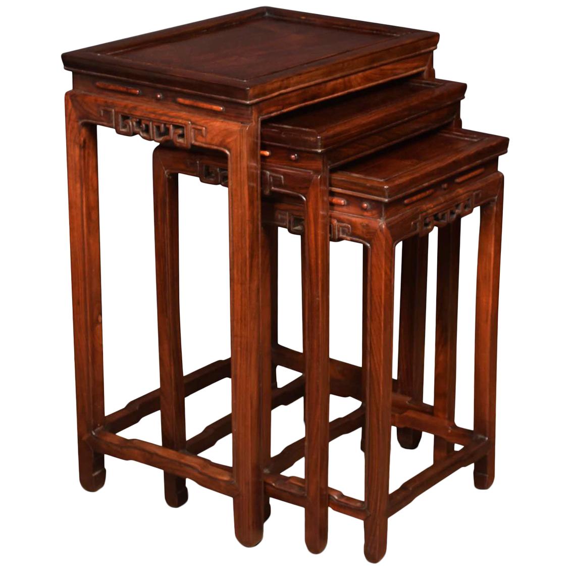 Nest of Three Graduated Chinese Rosewood Tables