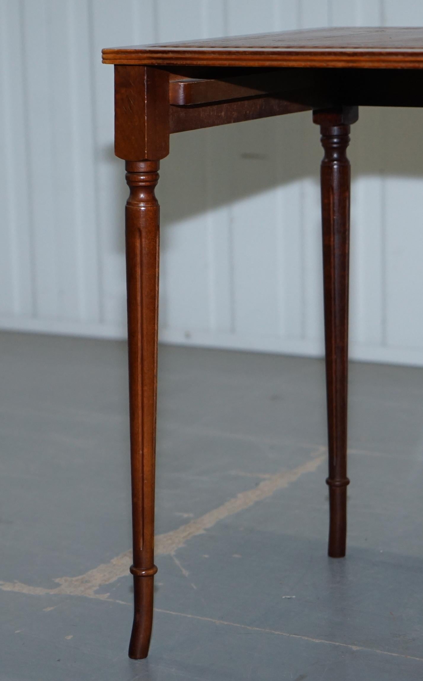 Hand-Crafted Nest of Three Mahogany with Brown Leather Top and Gold Leaf Embossed Side Tables