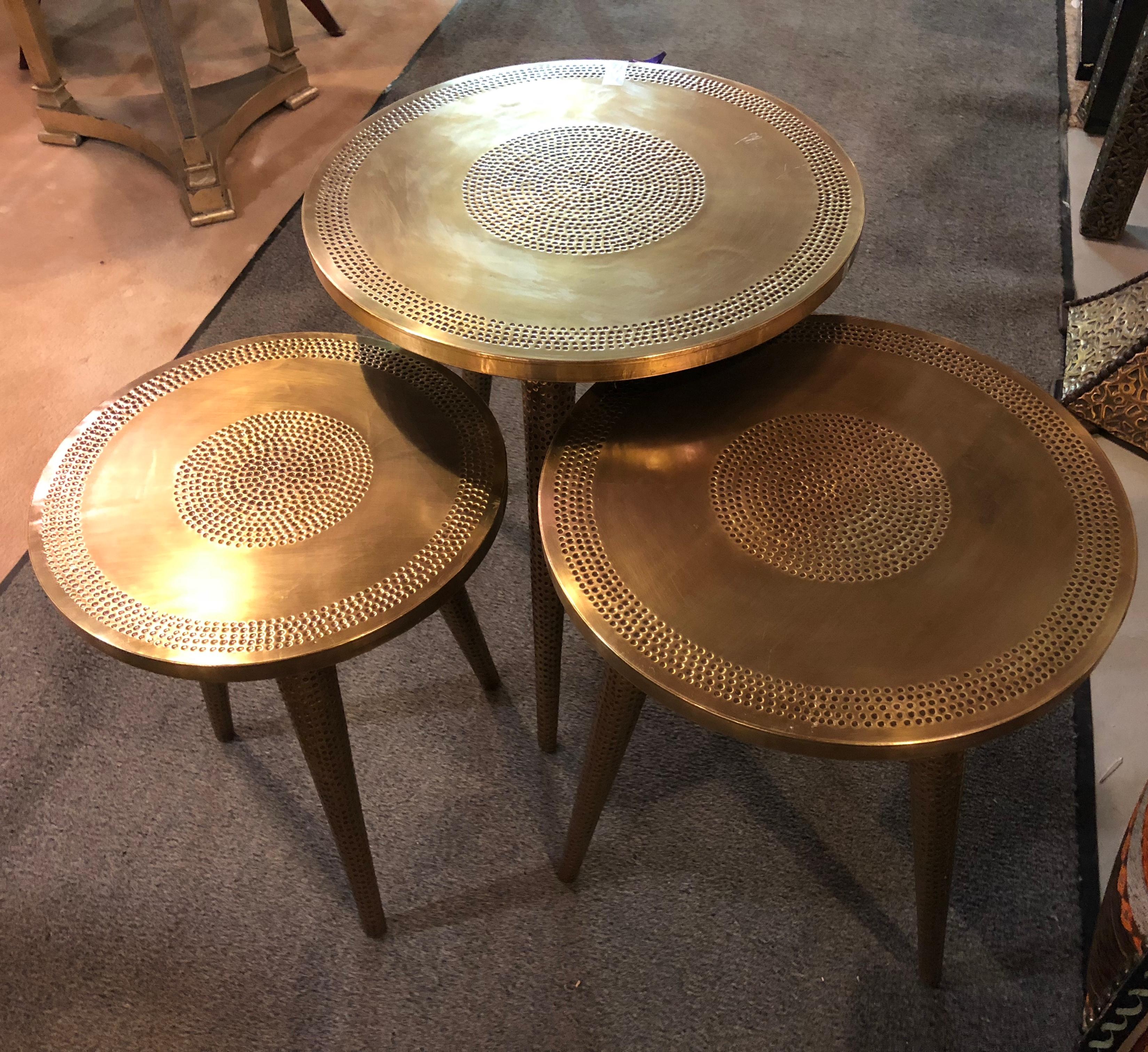Nest of Three Mid-Century Modern Style Brass Decorative End or Nest of Tables 5