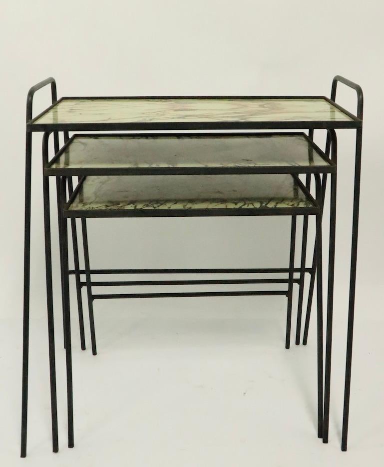 American Nest of Three Mid Century  Wrought Iron Patio Garden Tables For Sale