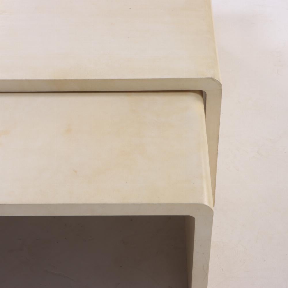 Argentine Nest of three Parchment Tables in the manner of Jean Michel Frank. Contemporary