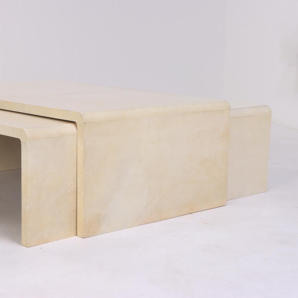 Nest of three Parchment Tables in the manner of Jean Michel Frank. Contemporary In Good Condition In Philadelphia, PA