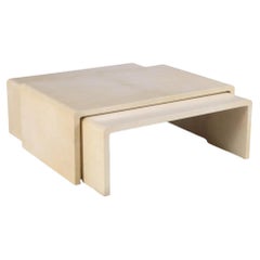 Nest of three Parchment Tables in the manner of Jean Michel Frank. Contemporary