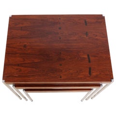Nest of Three Rosewood and Chrome Tables