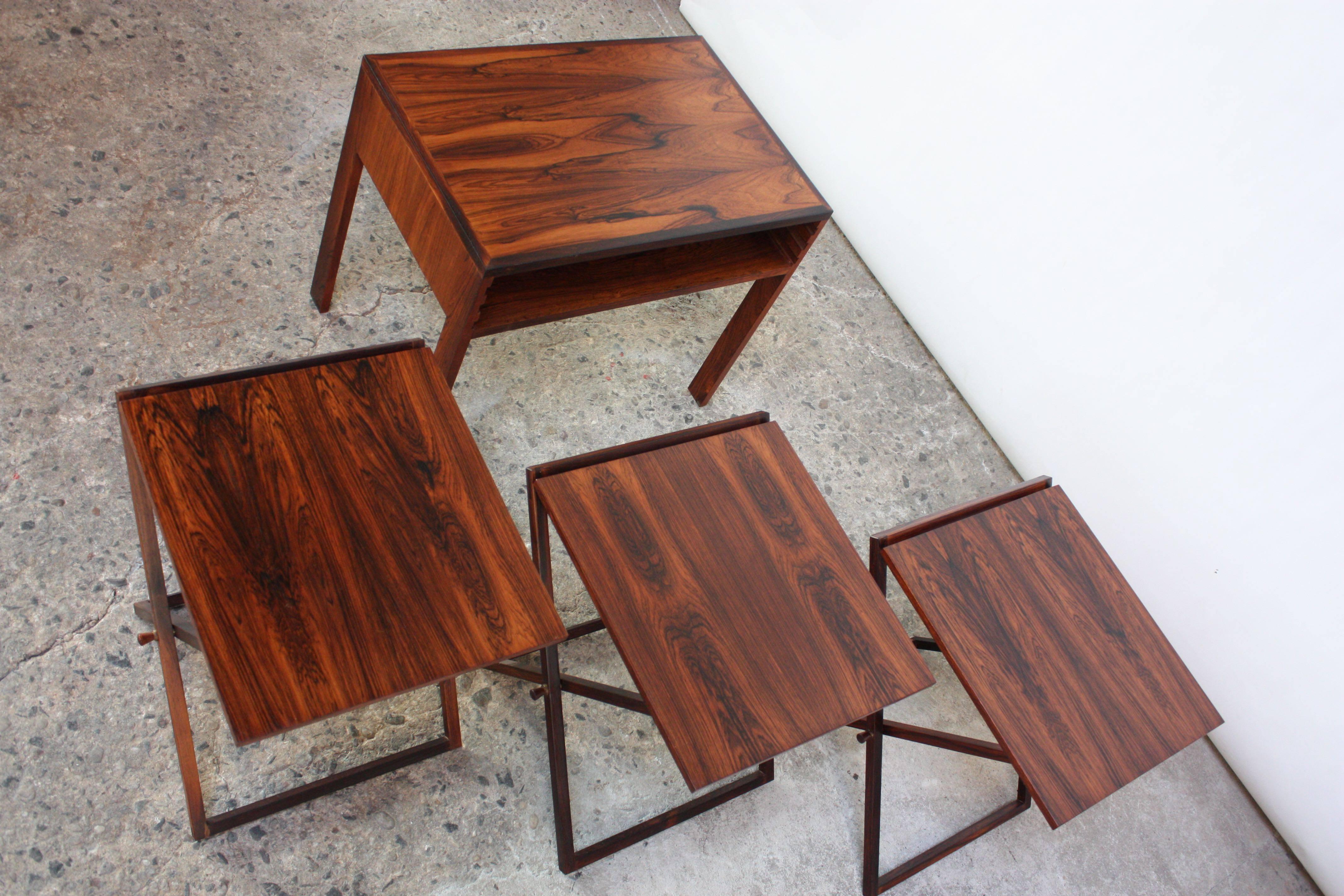 Mid-20th Century Nest of Three Rosewood Folding Tables by Illum Wikkelsø